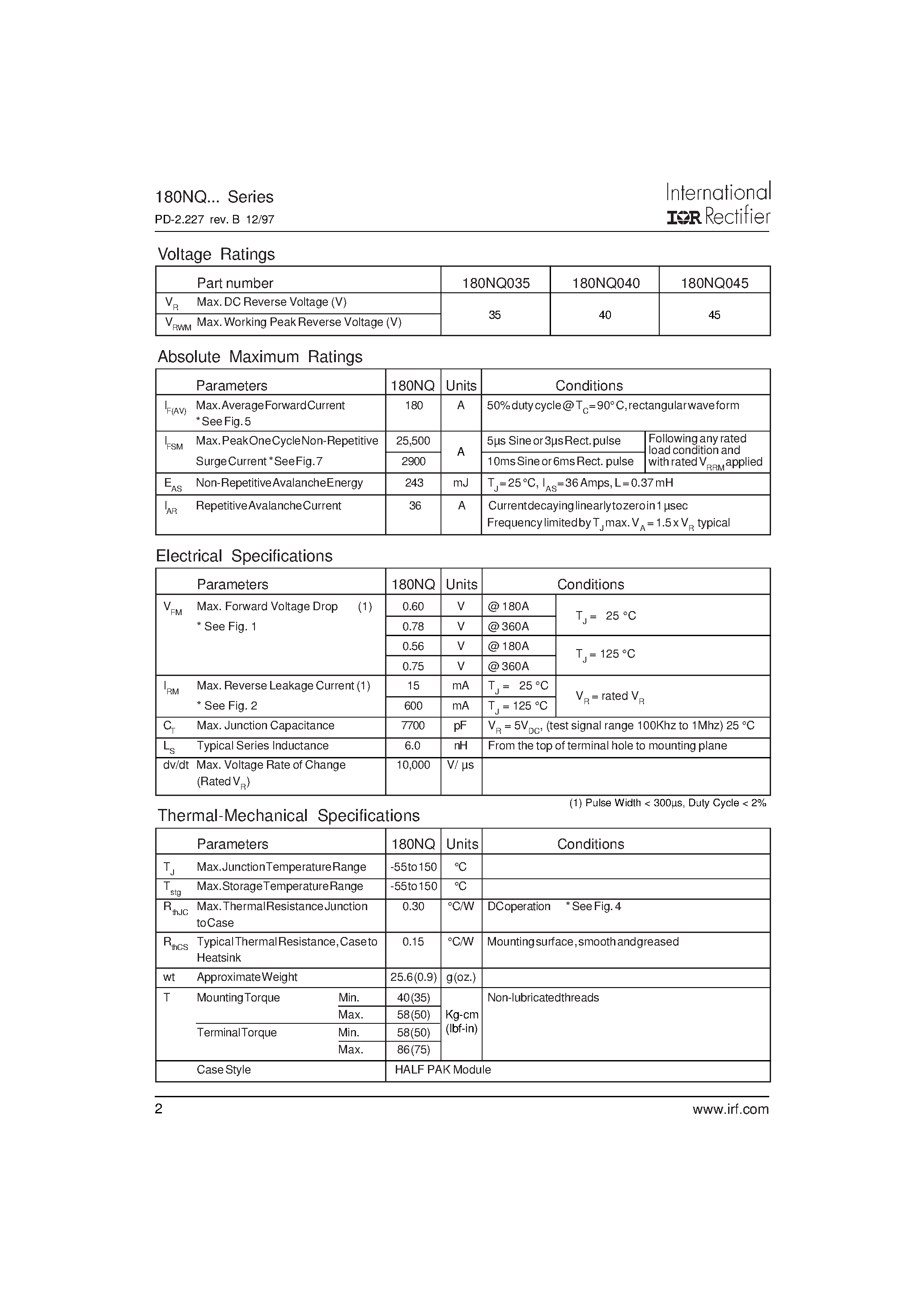 Datasheet 180NQ - SCHOTTKY RECTIFIER page 2