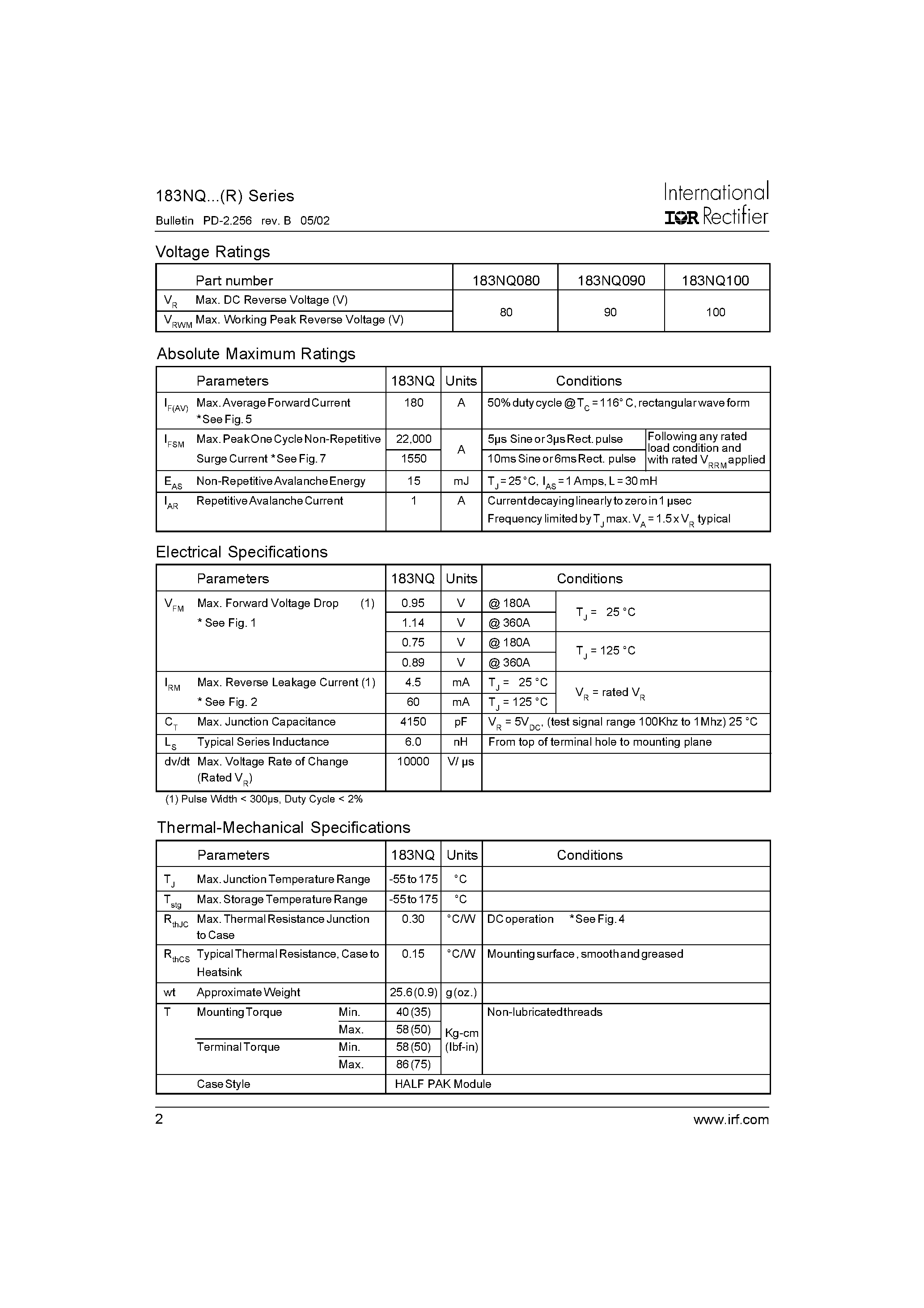 Datasheet 183NQ100R - SCHOTTKY RECTIFIER page 2