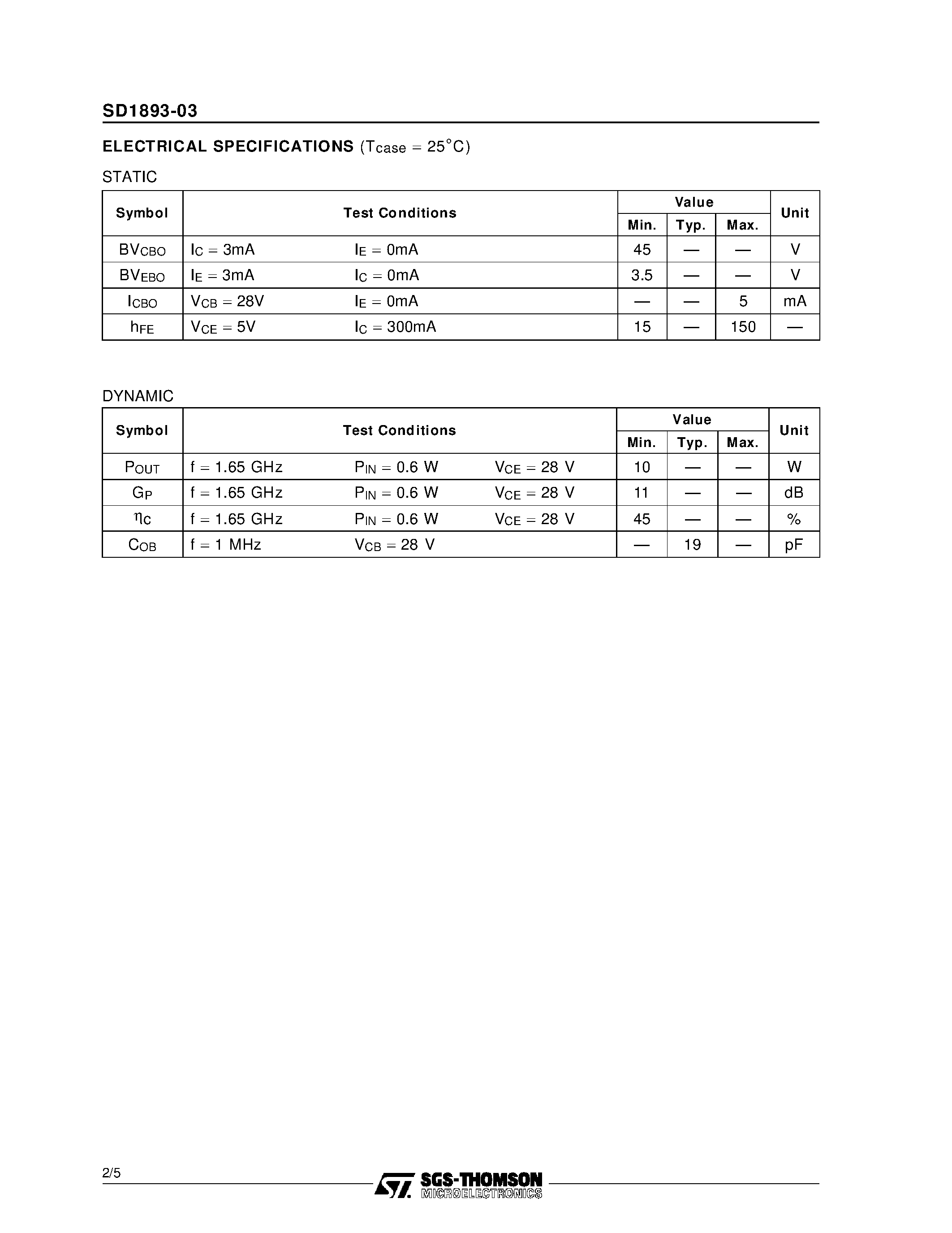Datasheet 1891-03 page 2 Datasheet 1891-03 - RF & MICROWAVE TRANSISTORS 1.6 GHz SATCOM APPLICATIONS page 2