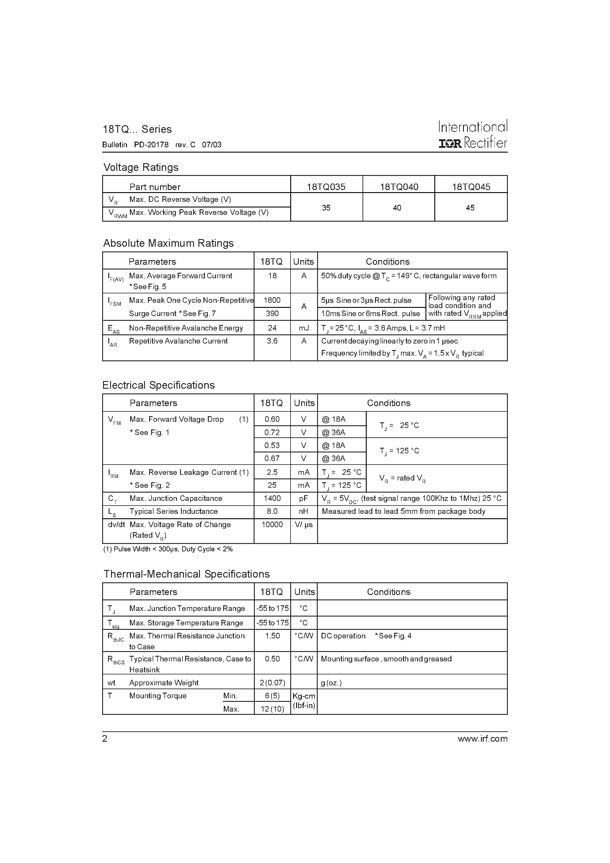 Datasheet 18TQ - SCHOTTKY RECTIFIER page 2
