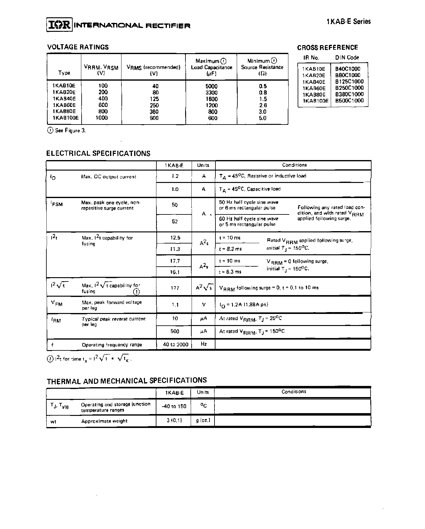 Datasheet 1KAB100E page 2 Datasheet 1KAB100E - 1.2 amp rectifier bridge page 2