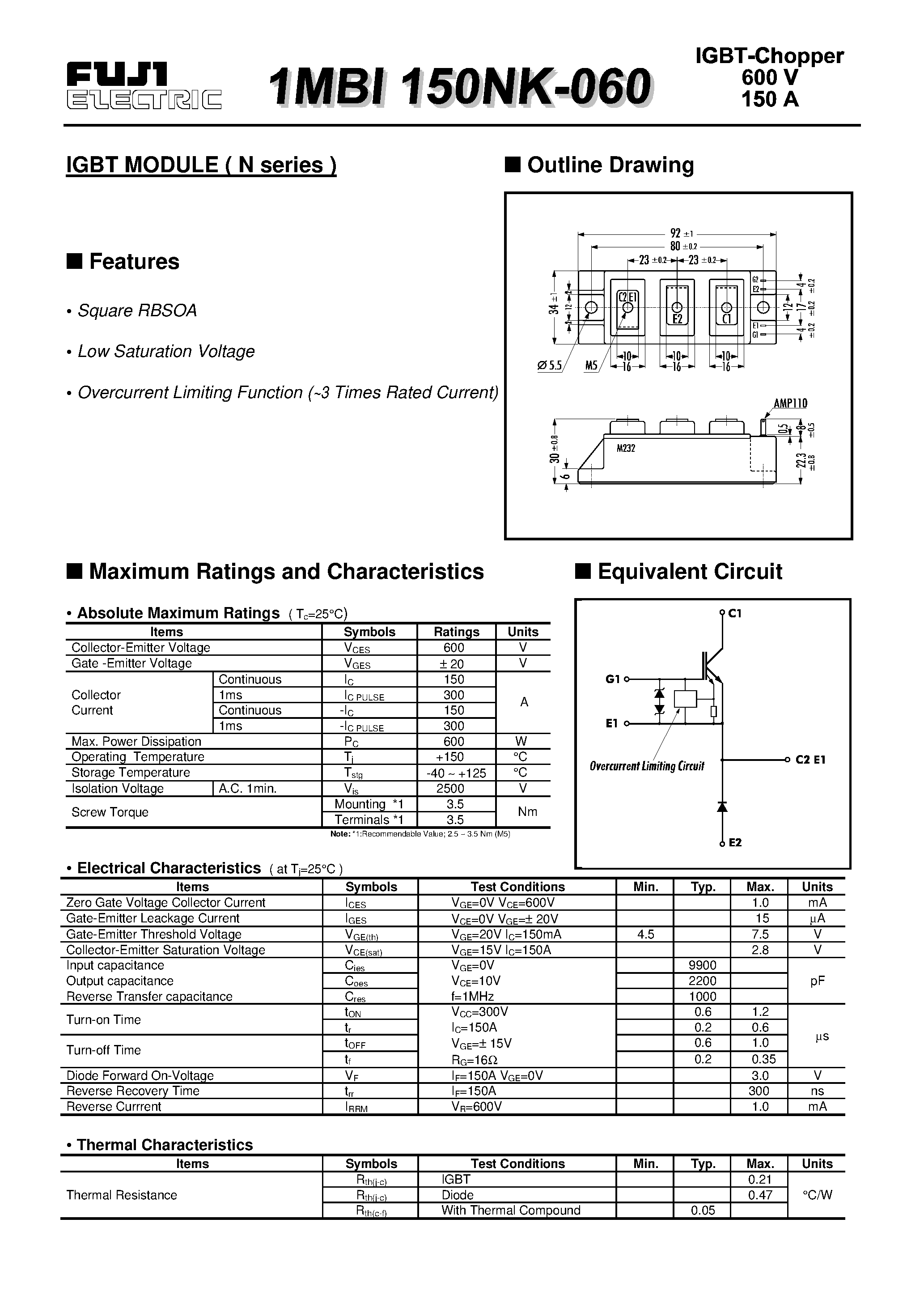 Datasheet 1MBI150NK-060 - IGBT MODULE ( N series ) page 1