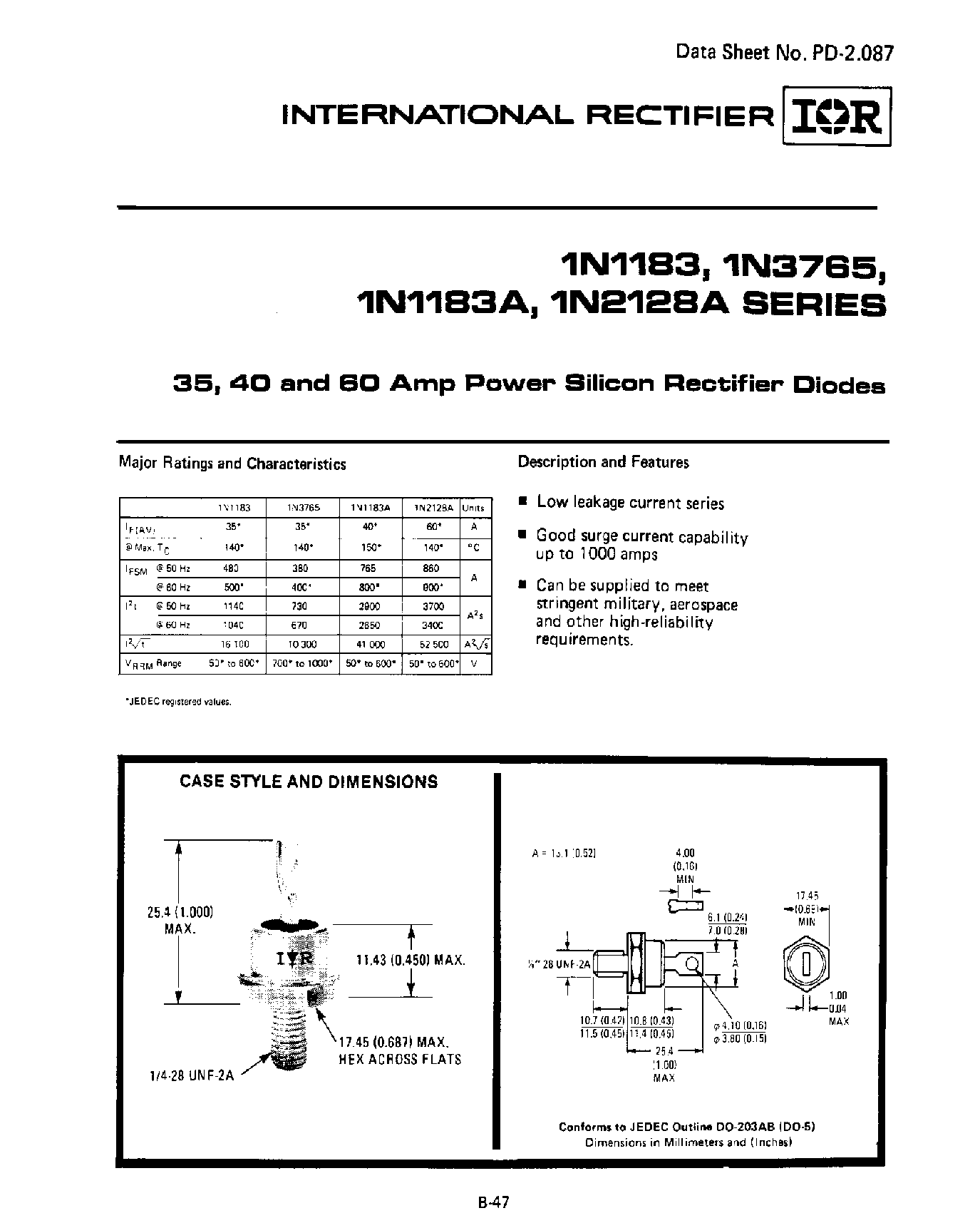 Даташит 1N2138A - 35/40/and 60 Amp Power Silicon Rectifier Diodes страница 1