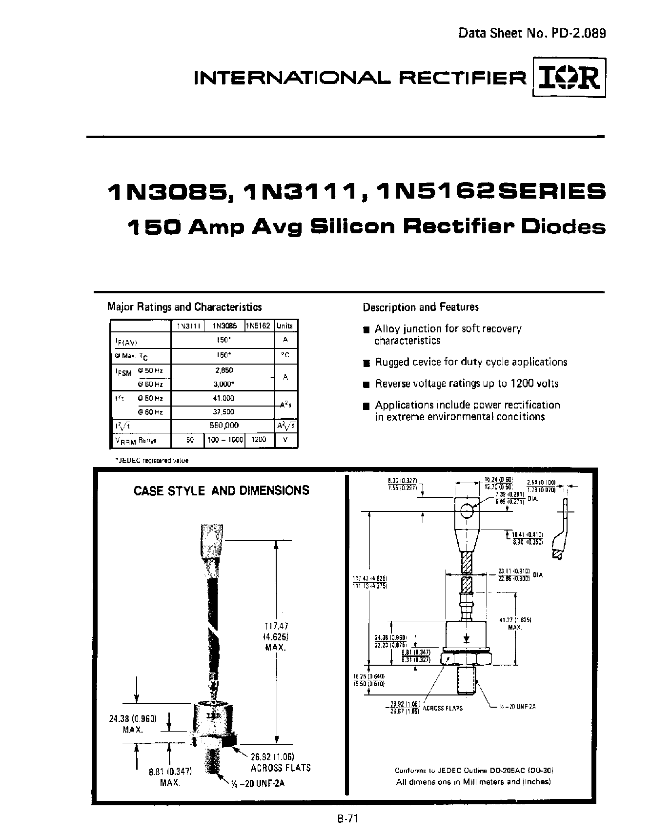 Даташит 1N3091 - 150AMP AVG SILICON RECTIFIER DIODES страница 1