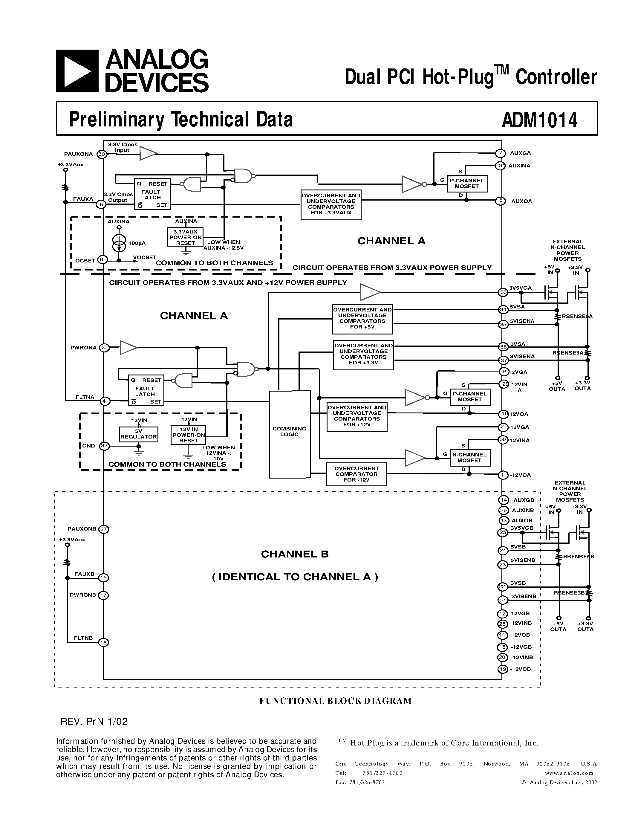 Datasheet ADM1014 - Dual PCI Hot-PlugTM Controller page 1