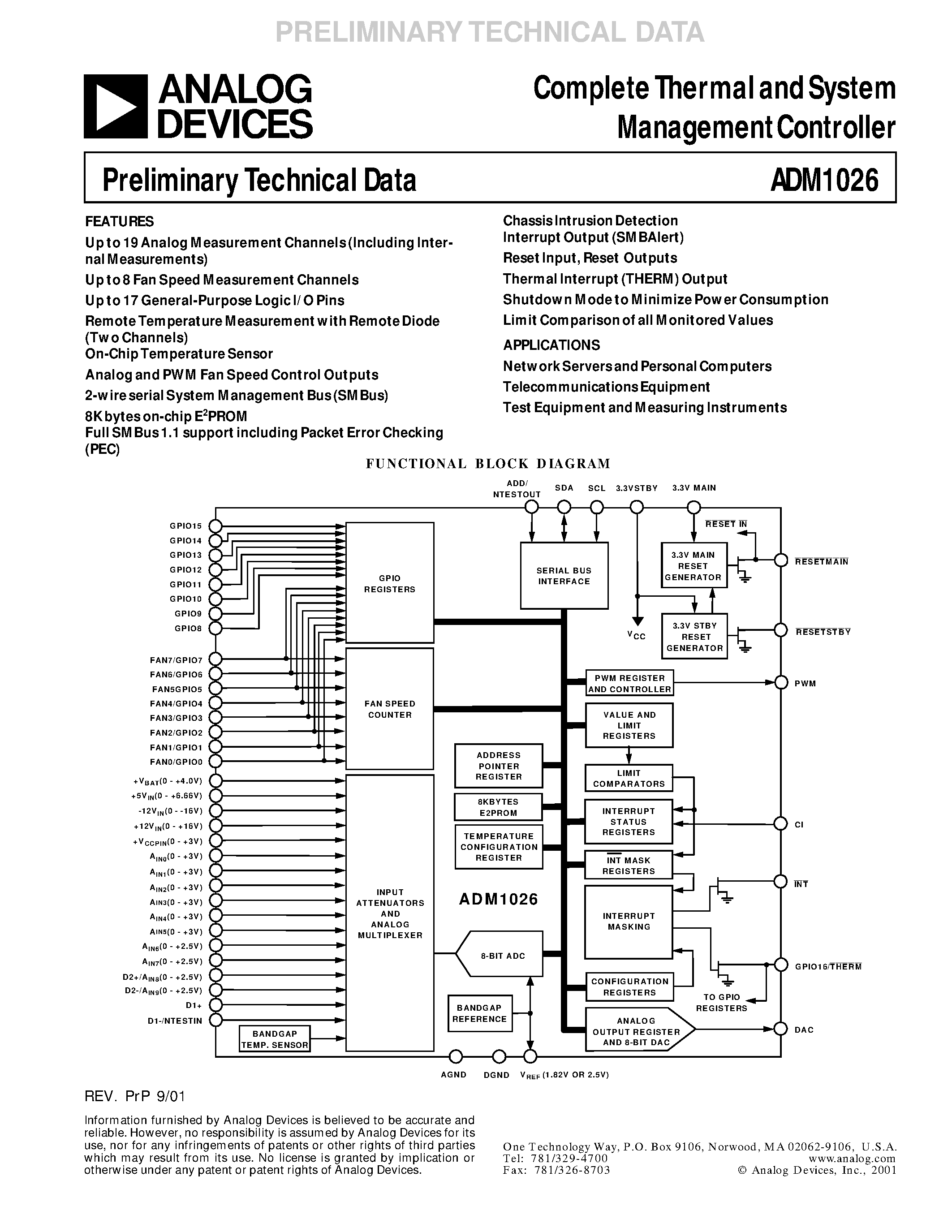Datasheet ADM1026JST page 1 Datasheet ADM1026JST - Complete Thermal and System Management Controller page 1