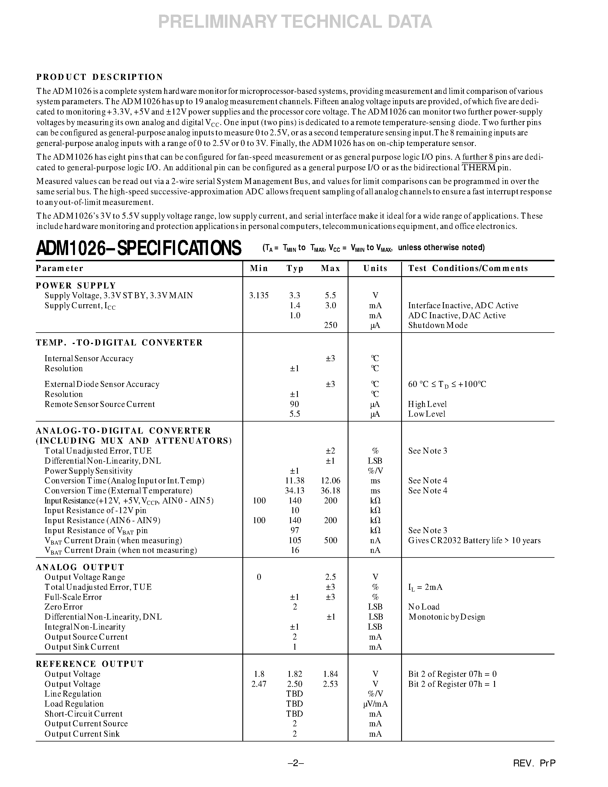Datasheet ADM1026JST page 2 Datasheet ADM1026JST - Complete Thermal and System Management Controller page 2