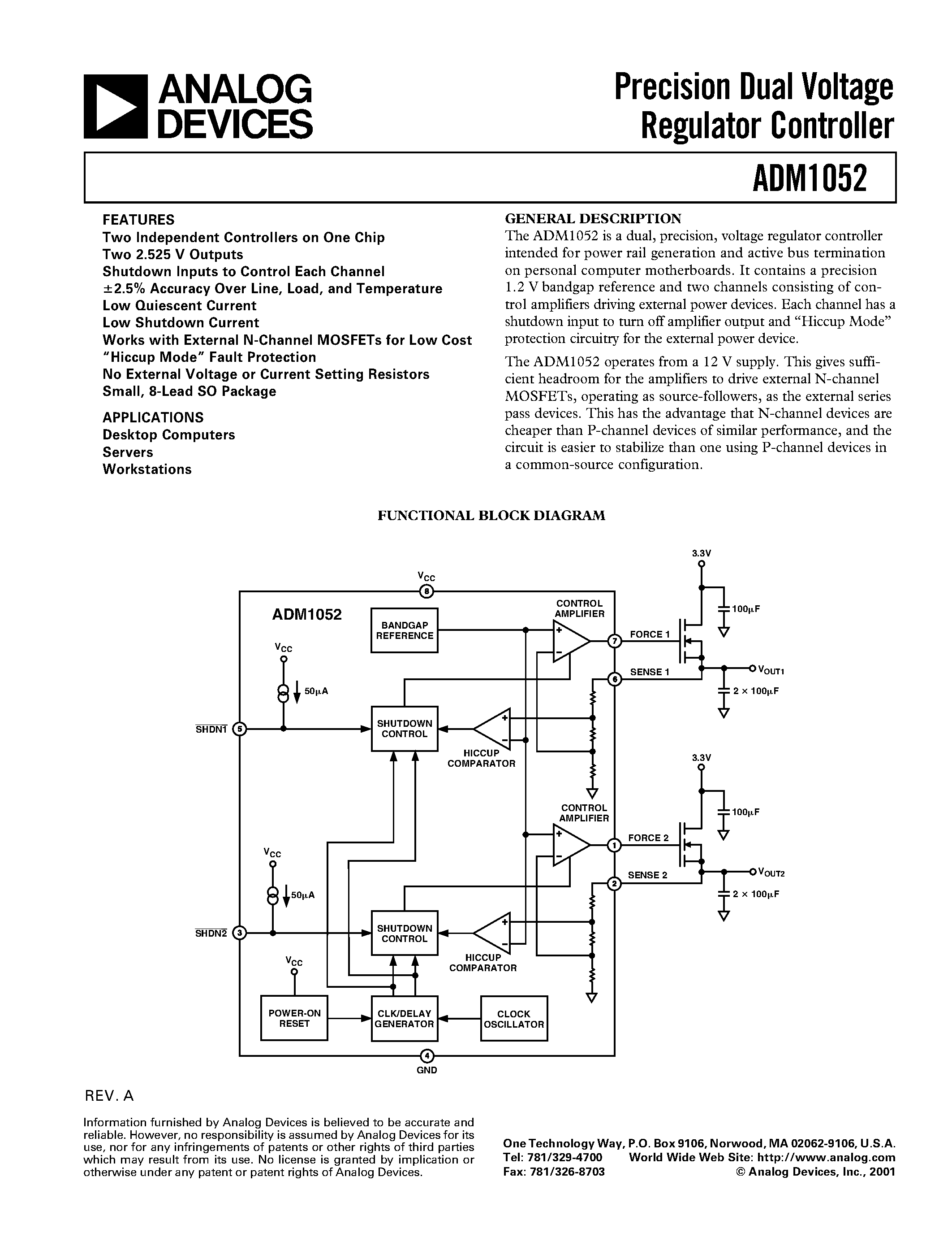 Datasheet ADM1052 - Precision Dual Voltage Regulator Controller page 1