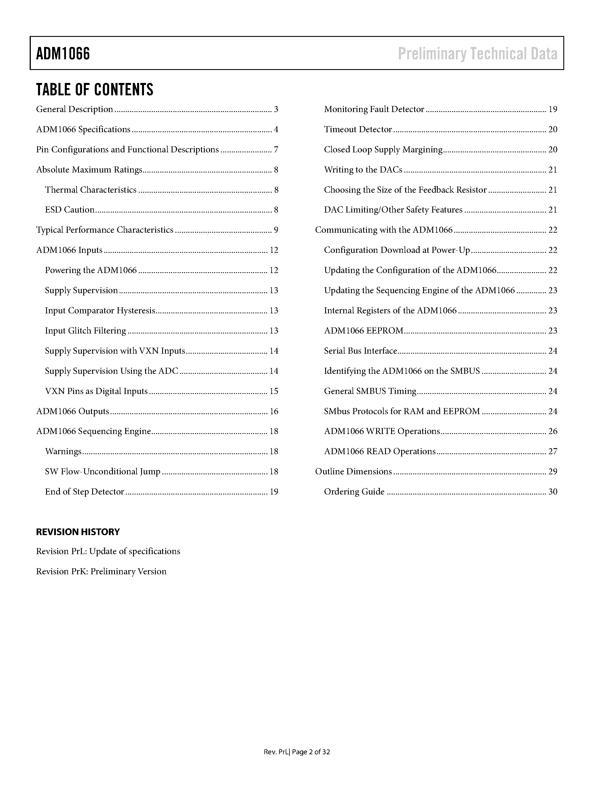Datasheet ADM1066ACP-U3 - Multisupply Supervisor/Sequencer with Margining Control and Auxiliary ADC Inputs page 2