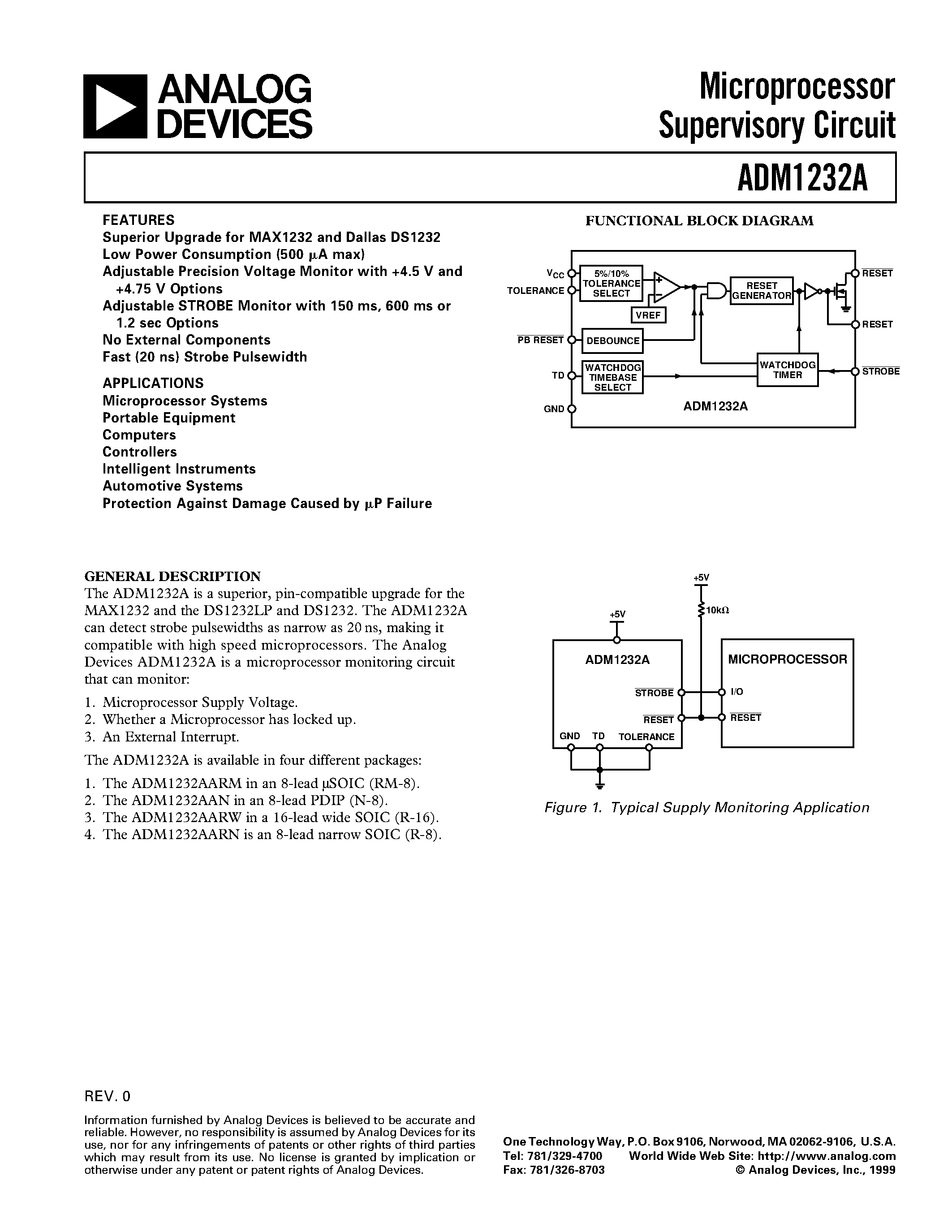 Datasheet ADM1232AARN - Microprocessor Supervisory Circuit page 1