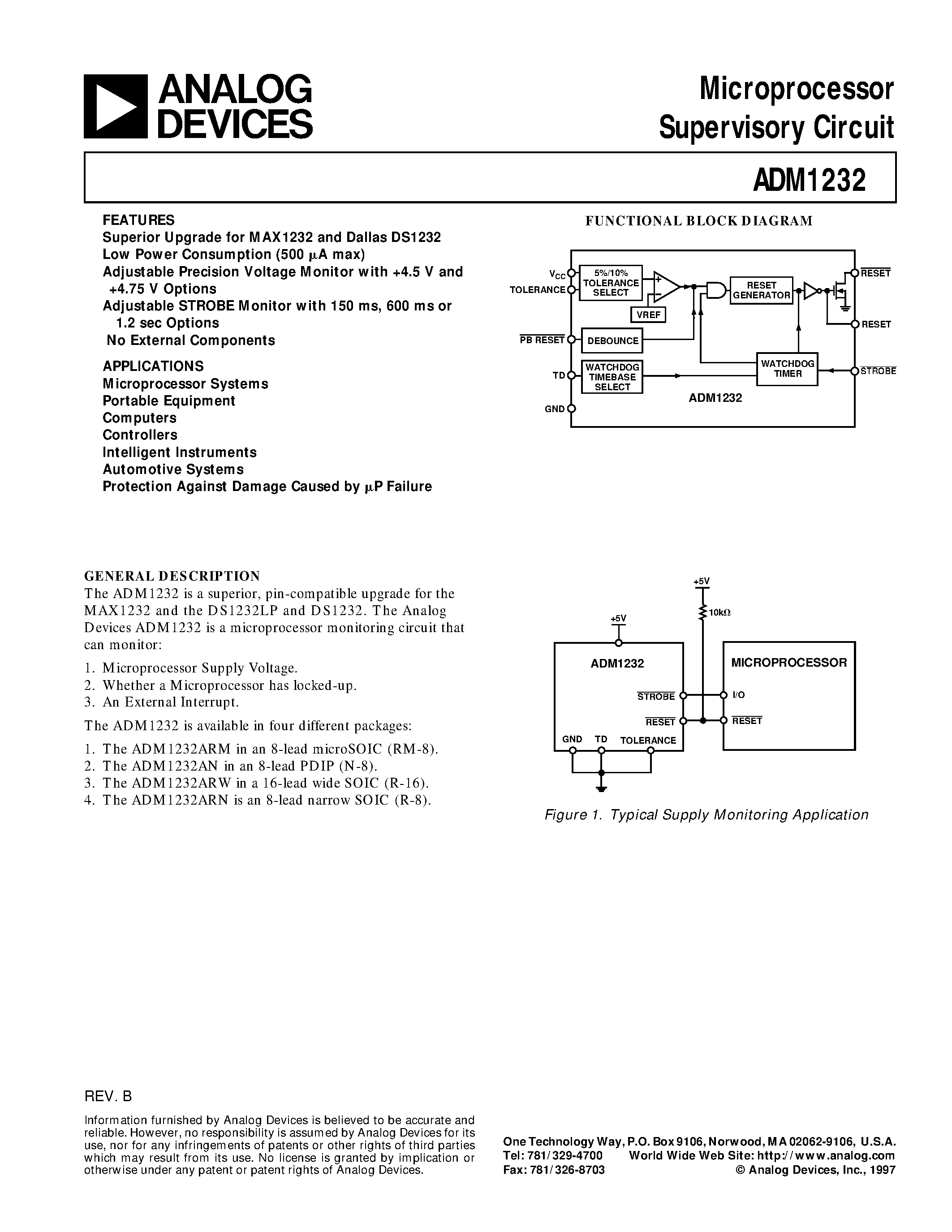 Datasheet ADM1232ARW - Microprocessor Supervisory Circuit page 1