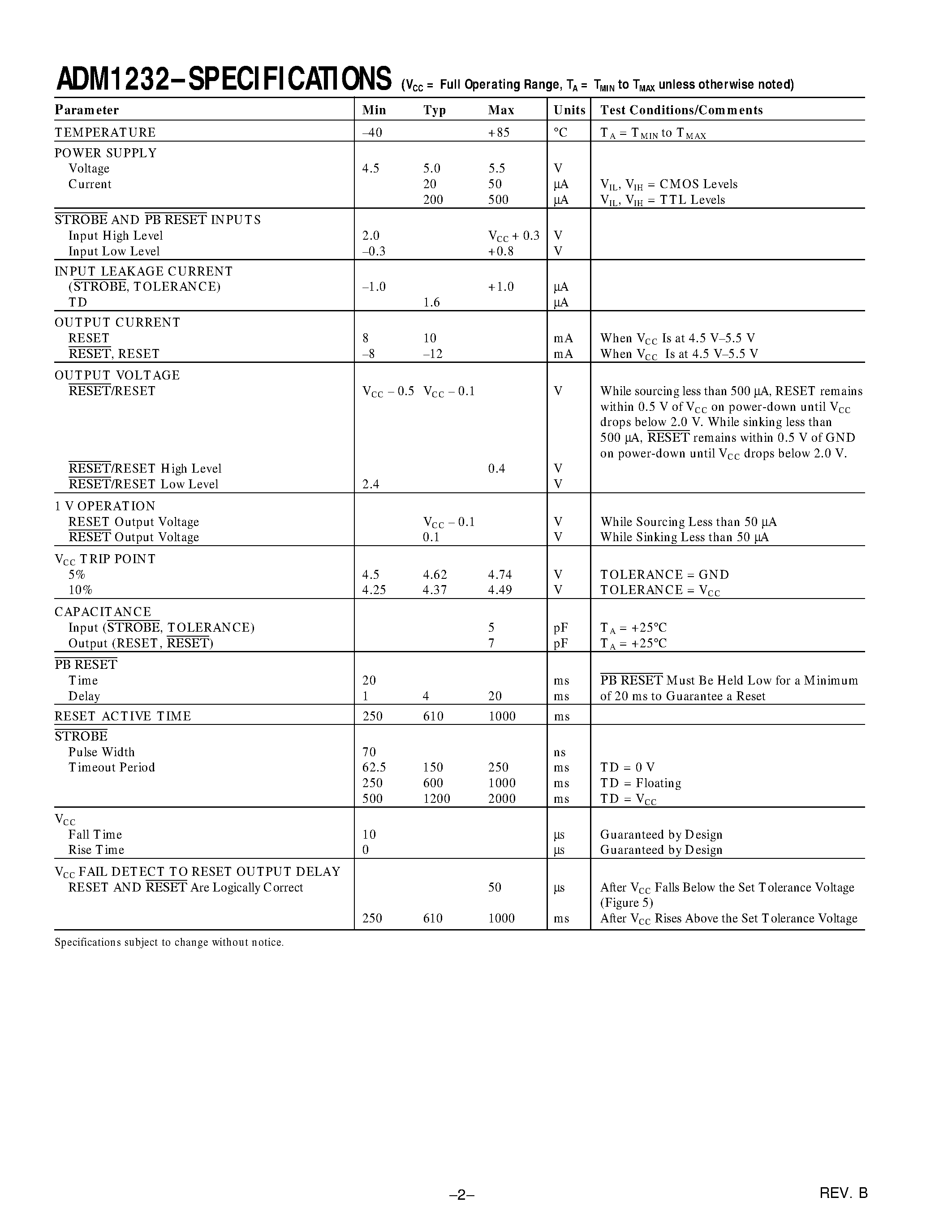 Datasheet ADM1232ARW - Microprocessor Supervisory Circuit page 2