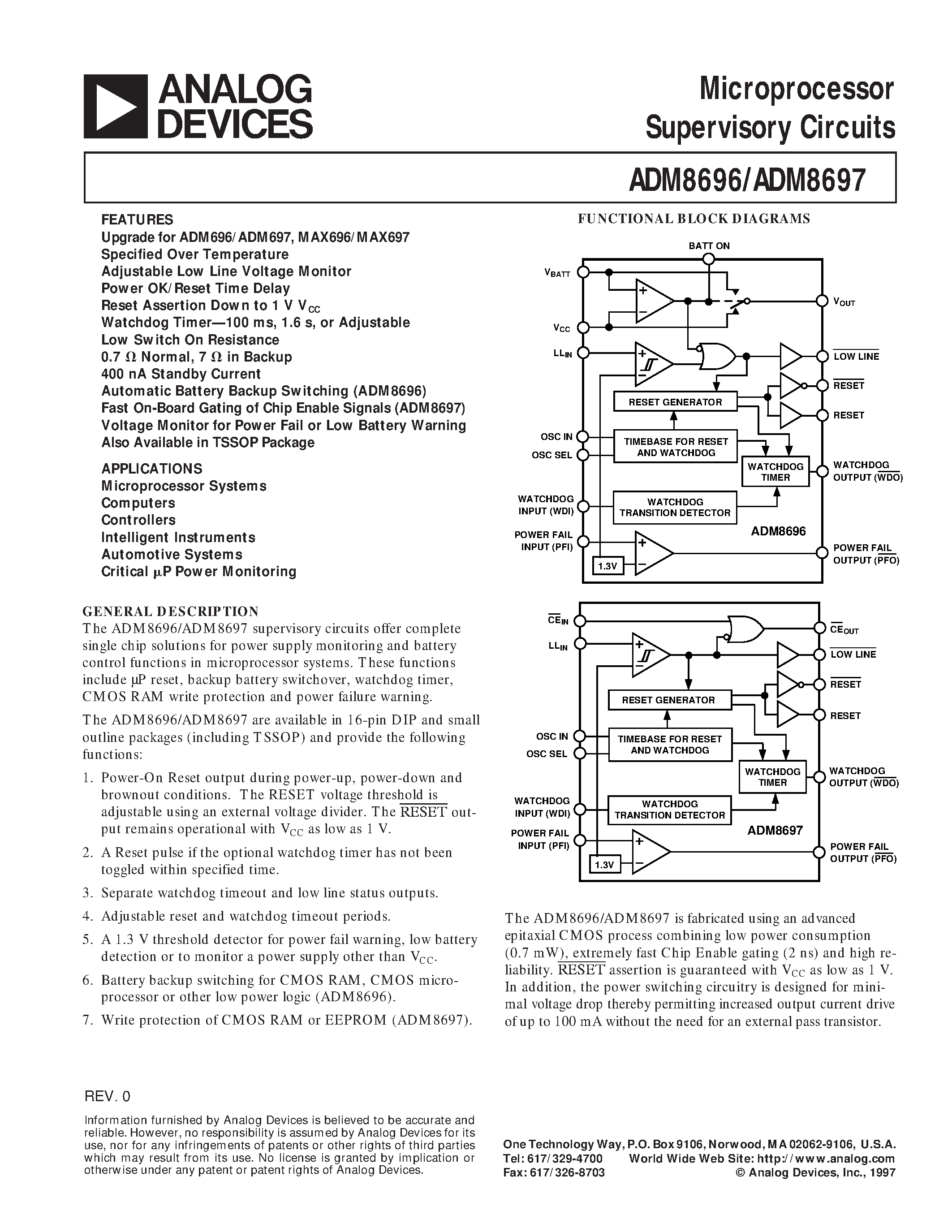 Datasheet ADM8696ARU - Microprocessor Supervisory Circuits page 1