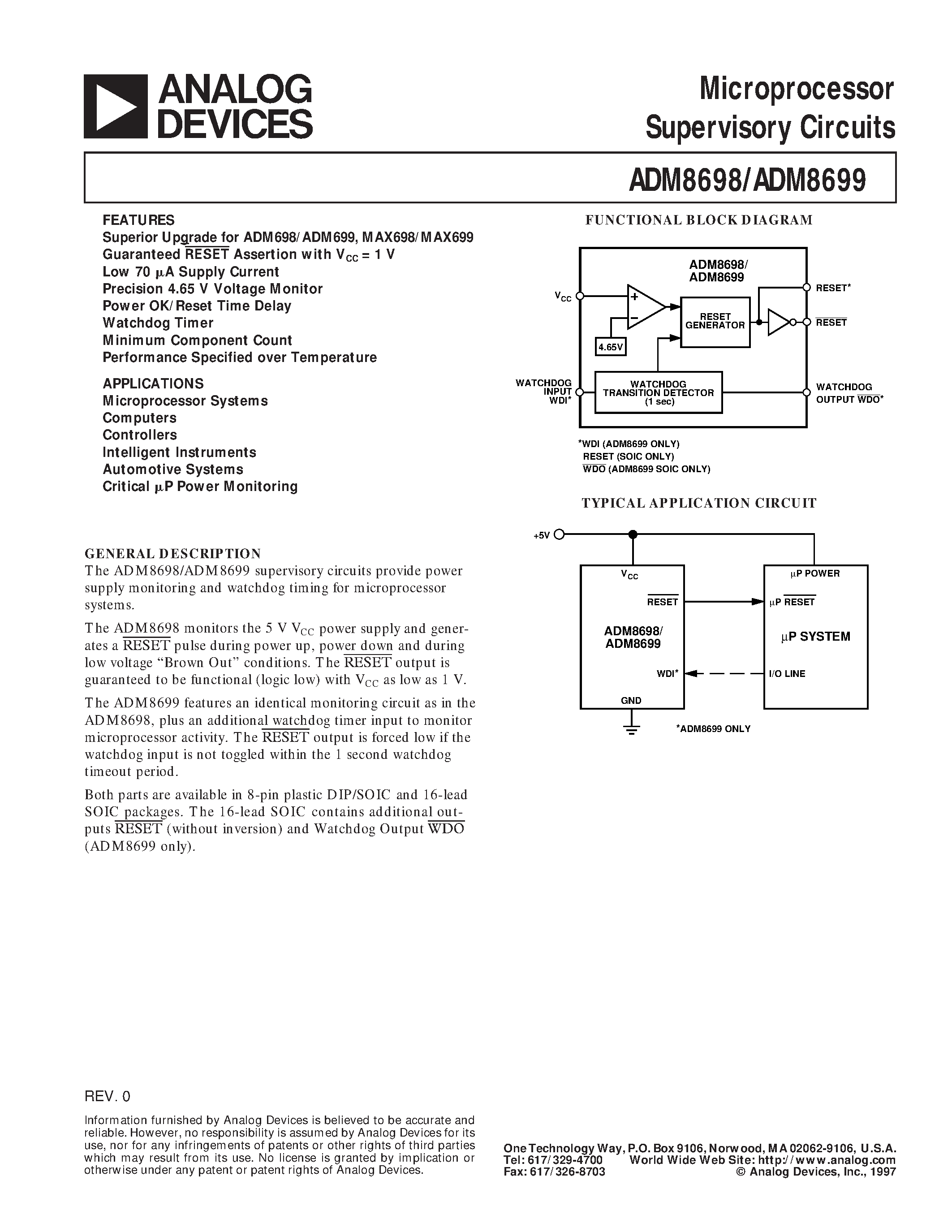 Datasheet ADM8699ARN - Microprocessor Supervisory Circuits page 1