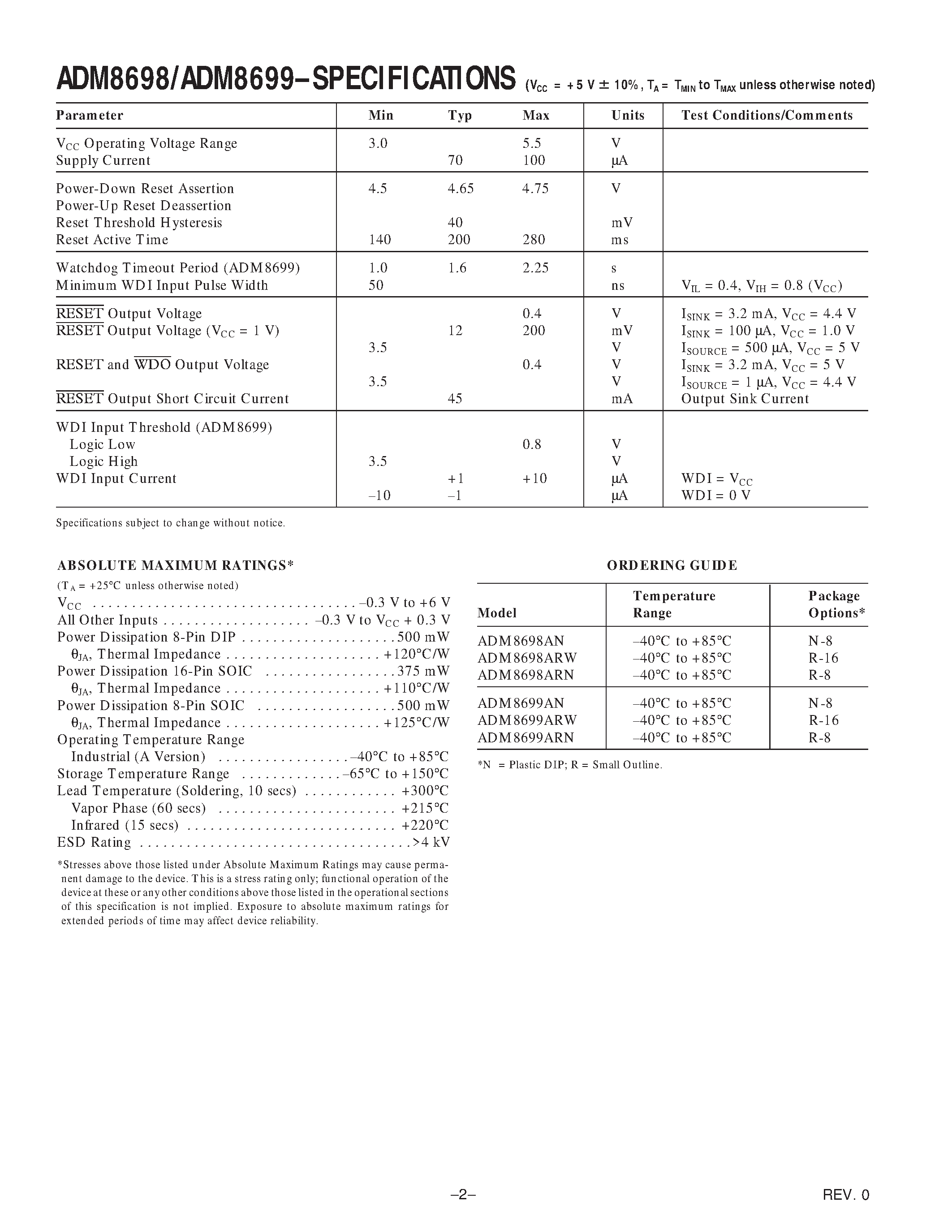Datasheet ADM8699ARW - Microprocessor Supervisory Circuits page 2