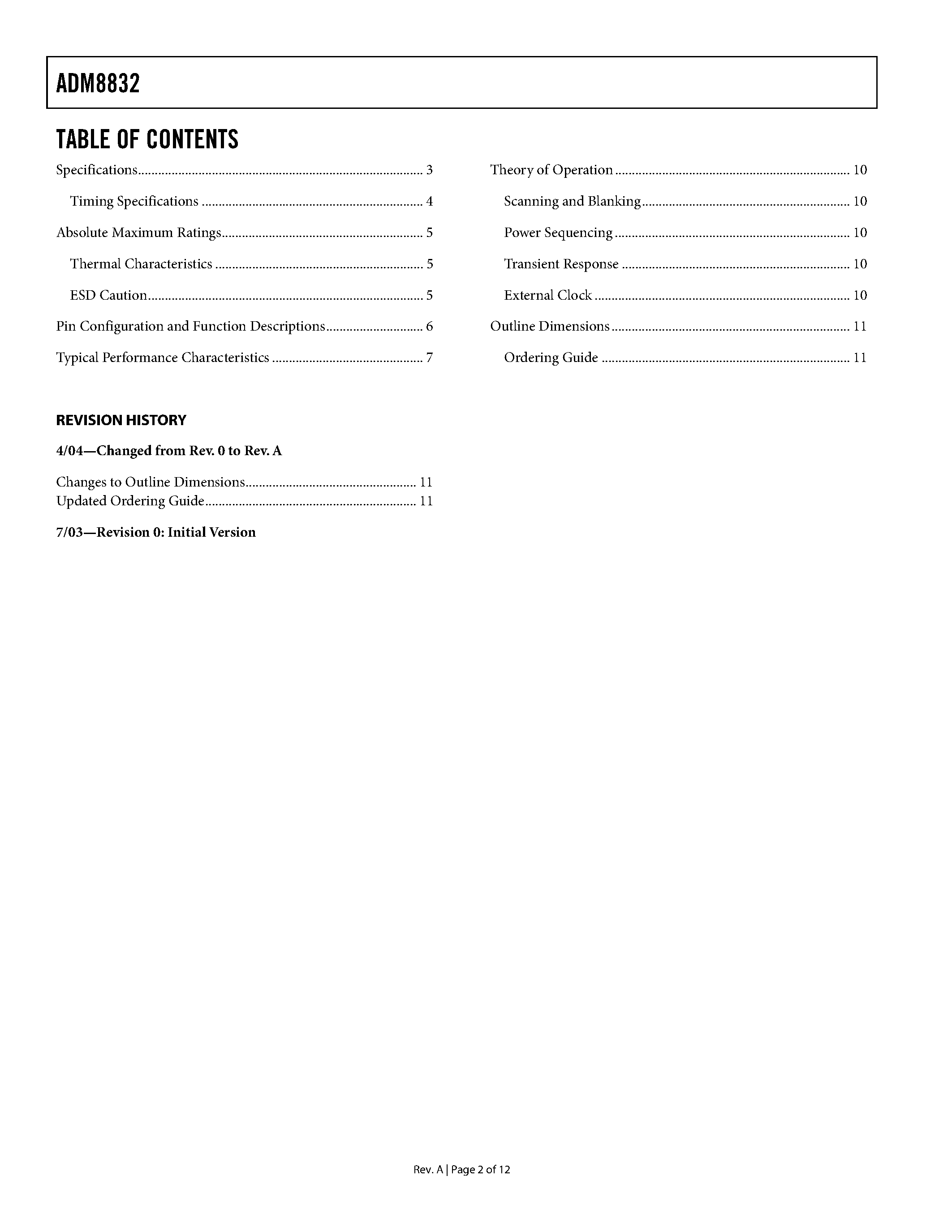 Datasheet ADM8832ACP-REEL7 - Charge Pump Regulator for Color TFT Panel page 2