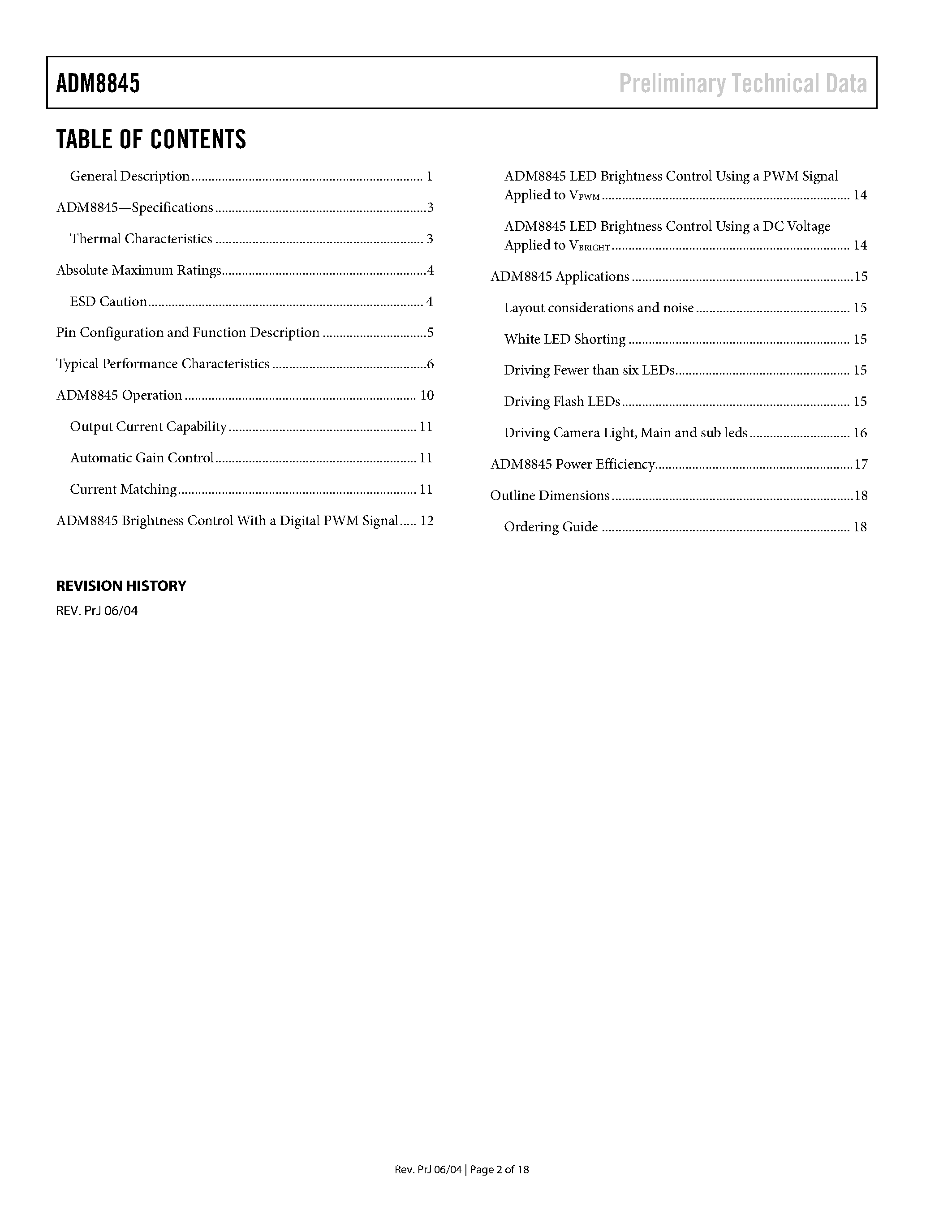 Datasheet ADM8845ACPZ page 2 Datasheet ADM8845ACPZ - Charge Pump Driver for LCD White LED Backlights page 2