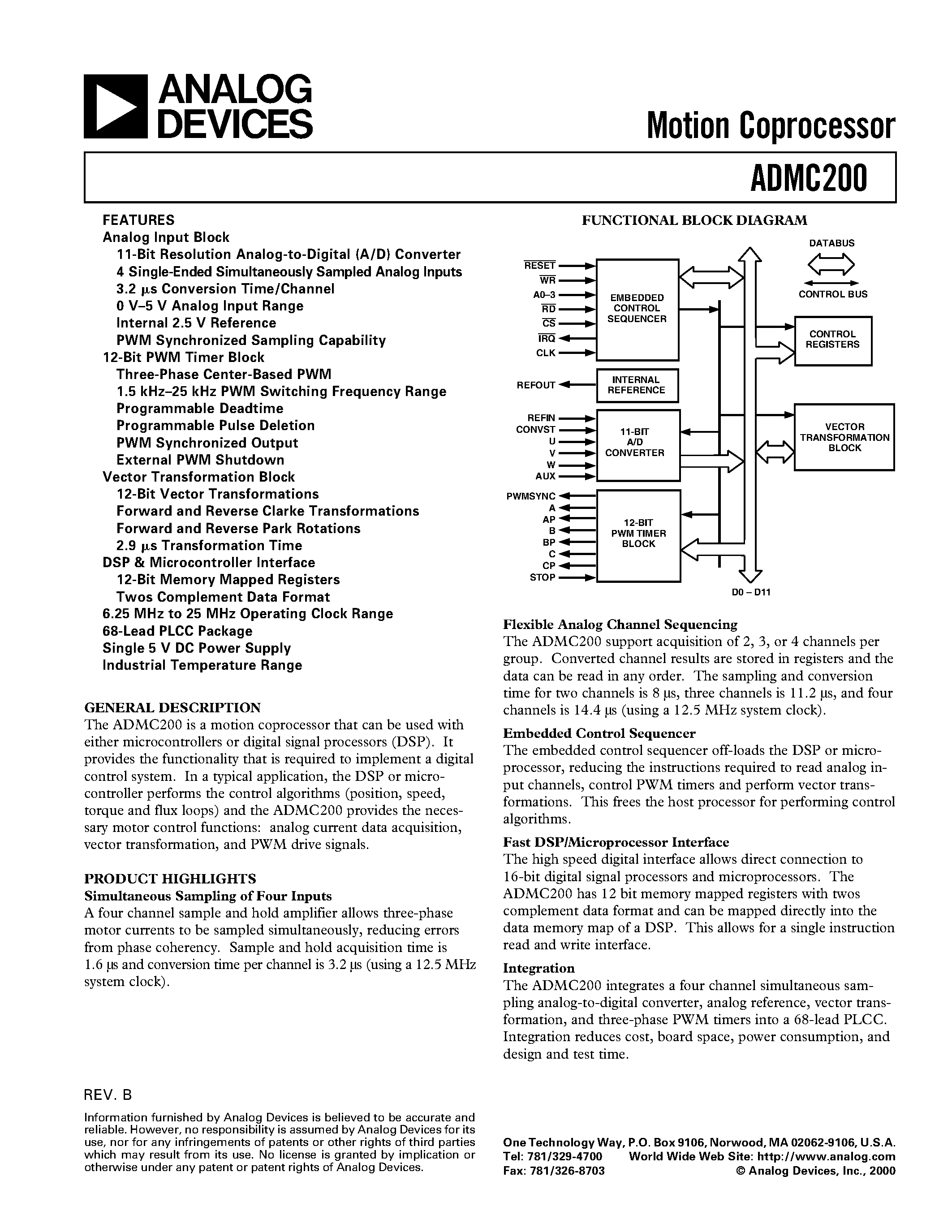 Datasheet ADMC200AP - Motion Coprocessor page 1