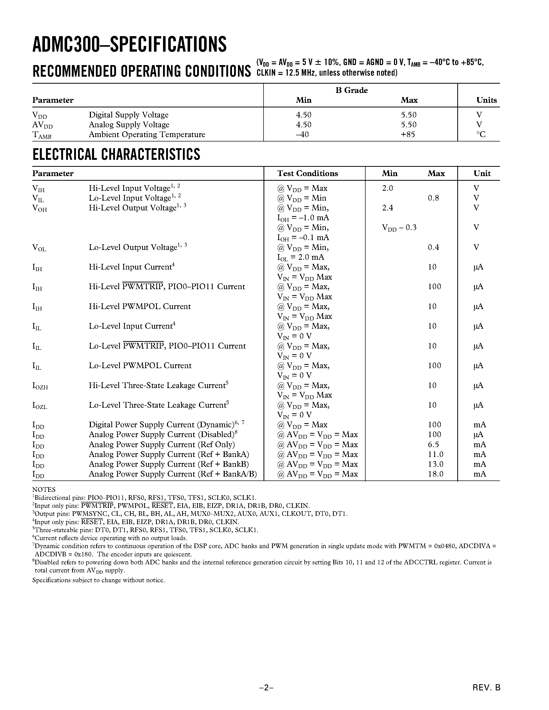 Datasheet ADMC300 - High Performance DSP-Based Motor Controller page 2
