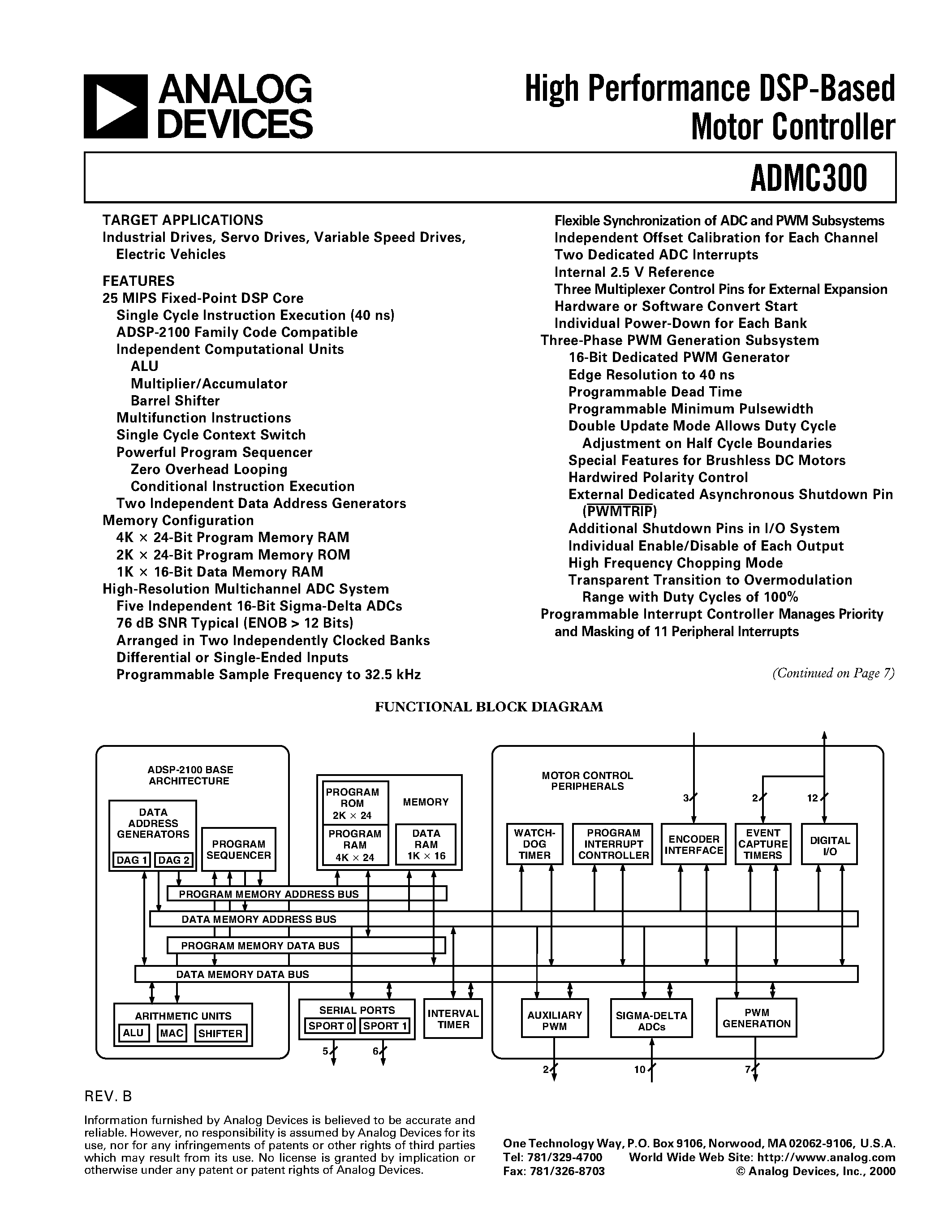 Datasheet ADMC300-PB - High Performance DSP-Based Motor Controller page 1