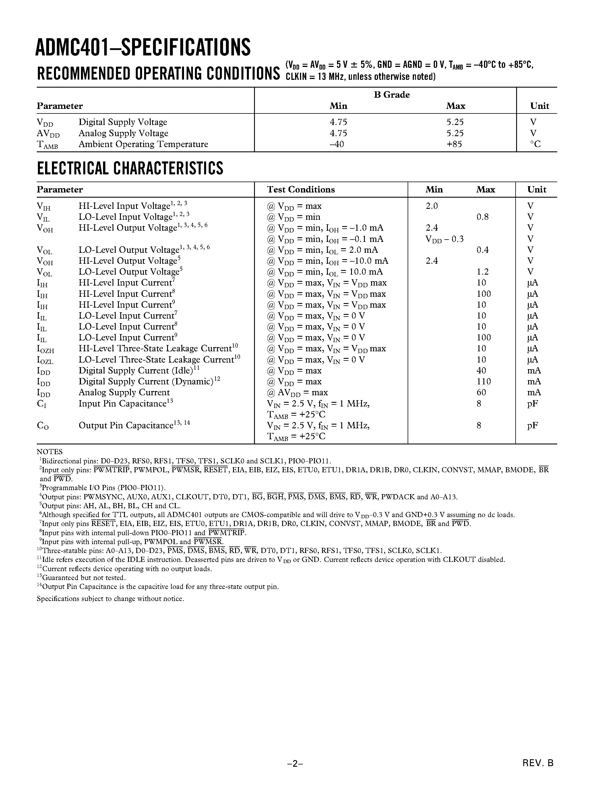 Datasheet ADMC401BST - Single-Chip/ DSP-Based High Performance Motor Controller page 2
