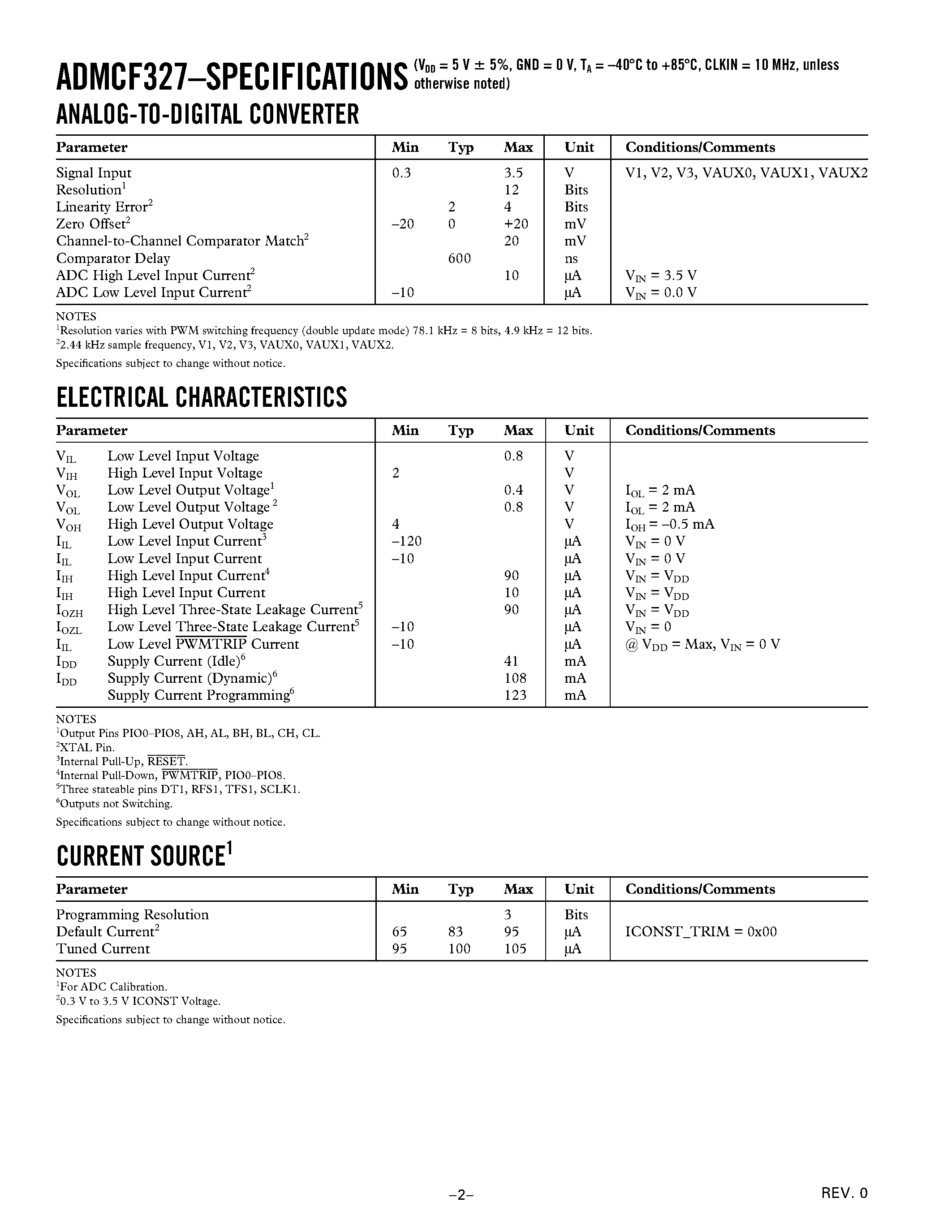 Datasheet ADMCF327 - 28-Lead Flash Memory DSP Switched Reluctance Motor Controller page 2