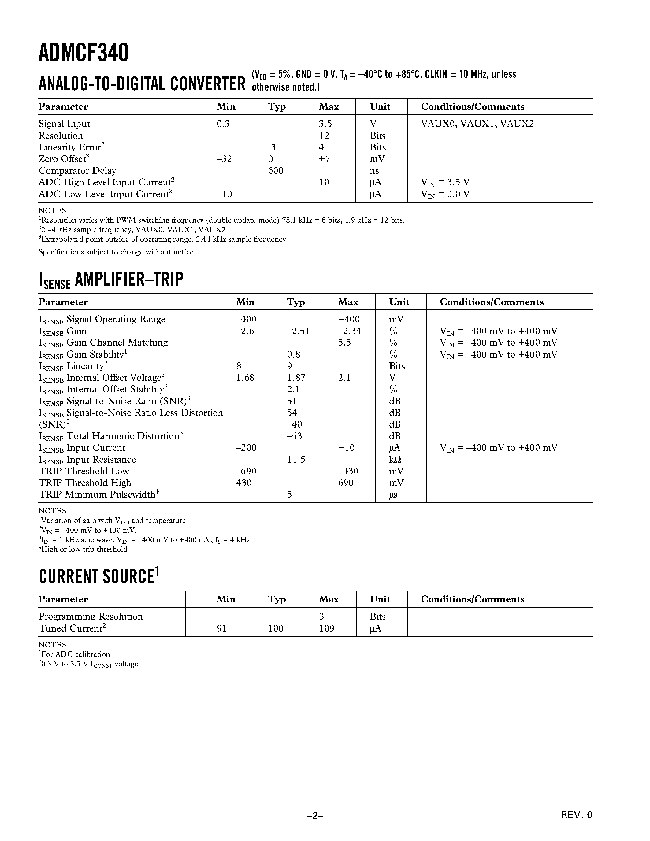 Datasheet ADMCF340-EVALKIT page 2 Datasheet ADMCF340-EVALKIT - DashDSPTM 64-Lead Flash Mixed-Signal DSP with Enhanced Analog Front End page 2