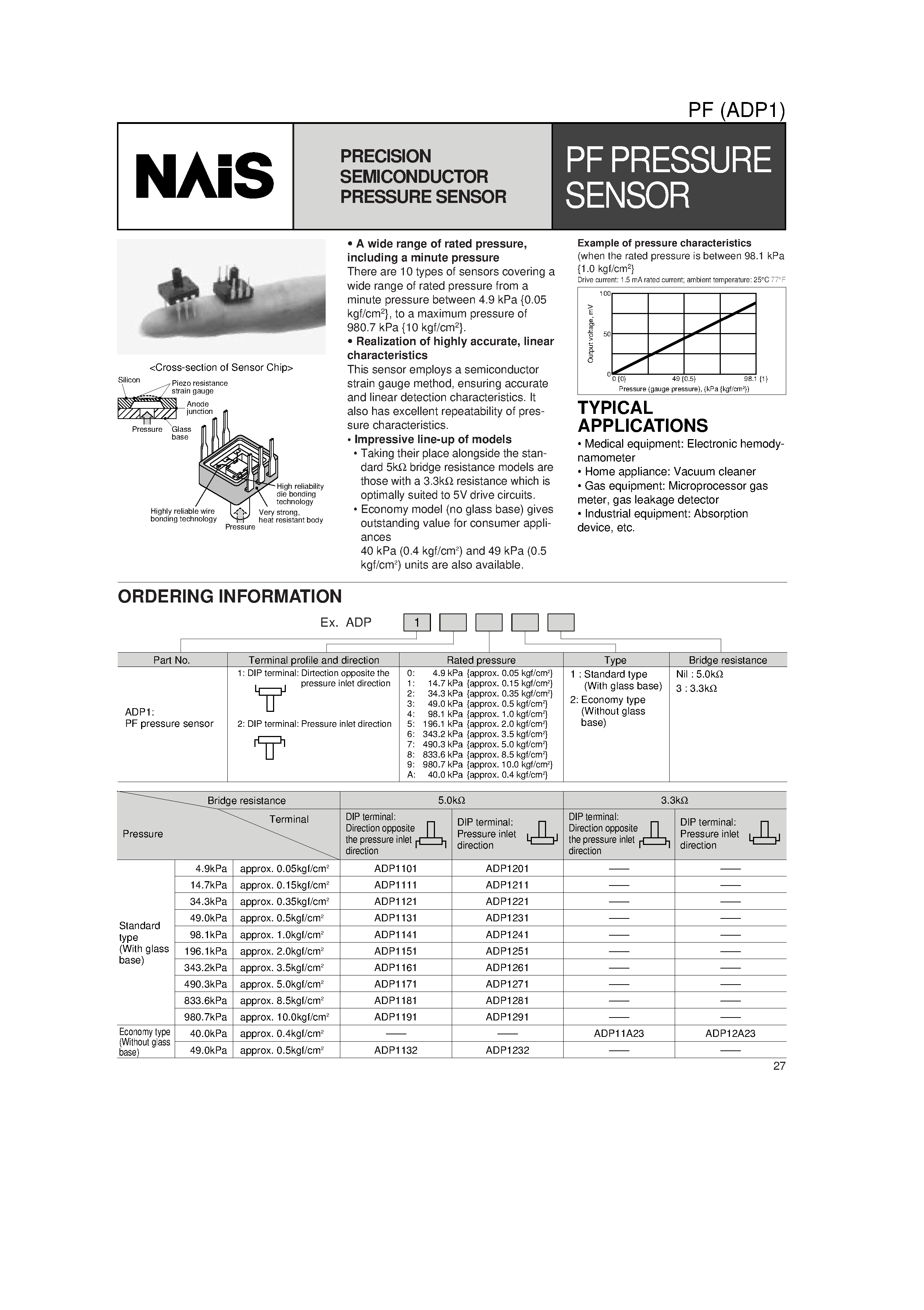 Datasheet ADP1181 - PRECISION SEMICONDUCTOR PRESSURE SENSOR page 1