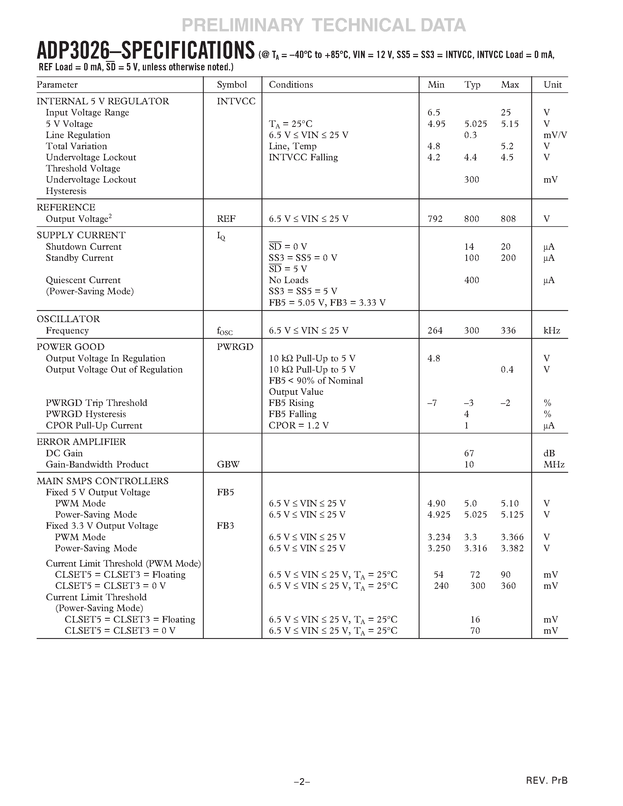 Datasheet ADP3026 - High-Efficiency Notebook Computer Power Supply Controller page 2