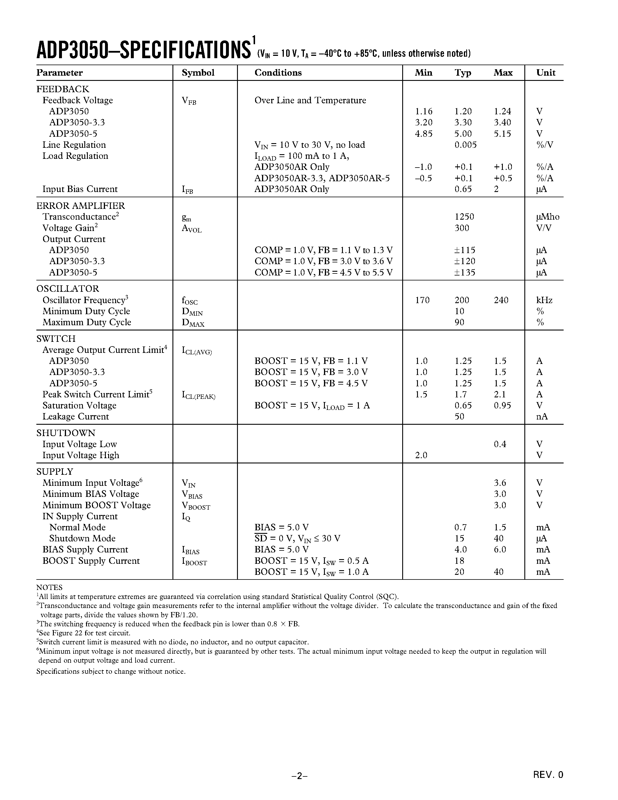 Datasheet ADP3050AR - 200 kHz/ 1 A High-Voltage Step-Down Switching Regulator page 2