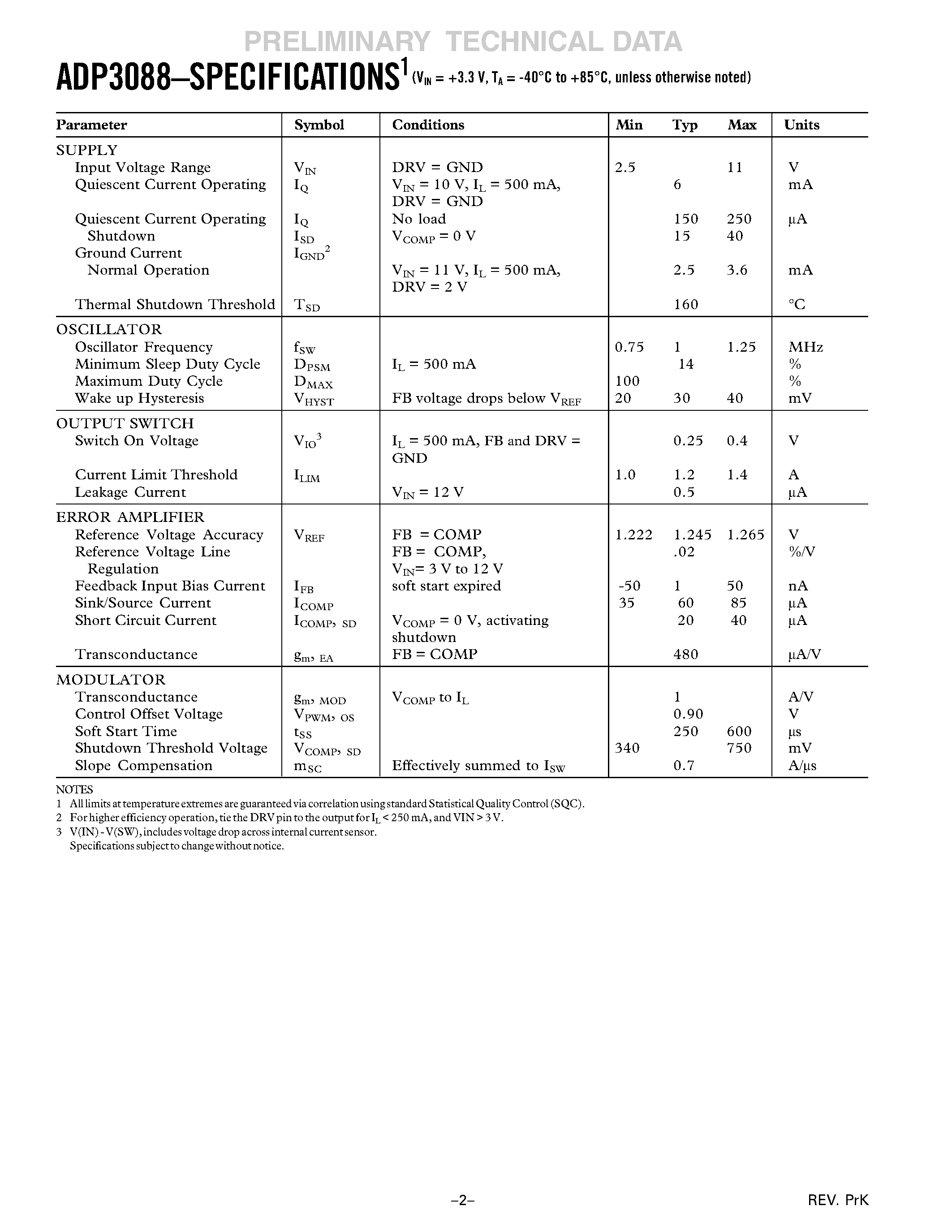 Datasheet ADP3088ARM - 1 MHz/ 750 mA Buck Regulator page 2