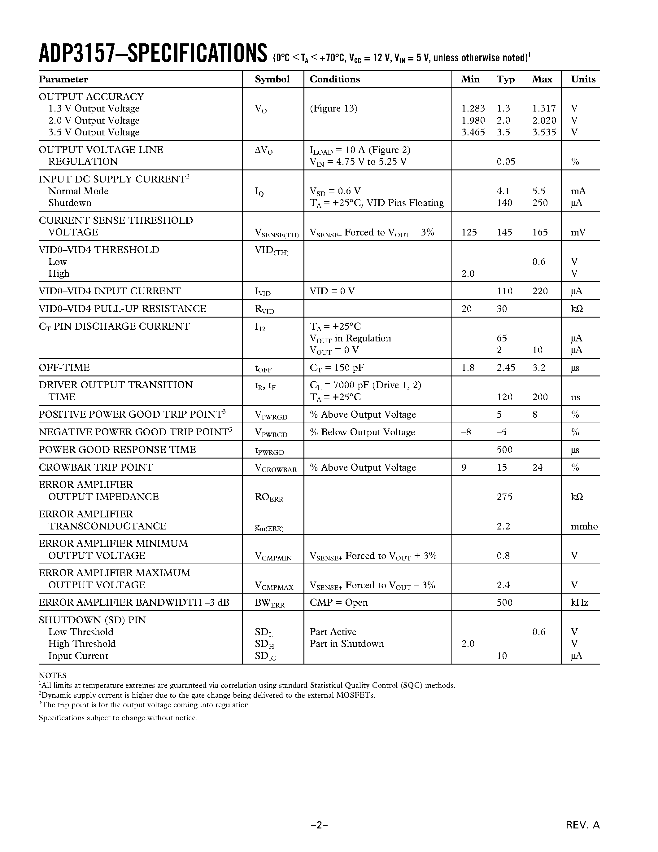 Datasheet ADP3157JR - 5-Bit Programmable Synchronous Controller for Pentium III Processors page 2