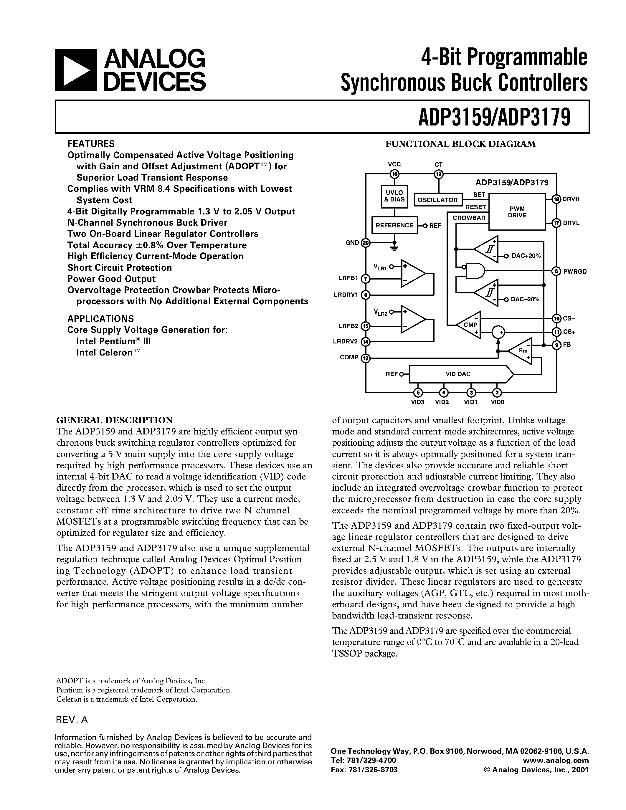 Datasheet ADP3179 page 1 Datasheet ADP3179 - 4-Bit Programmable Synchronous Buck Controllers page 1