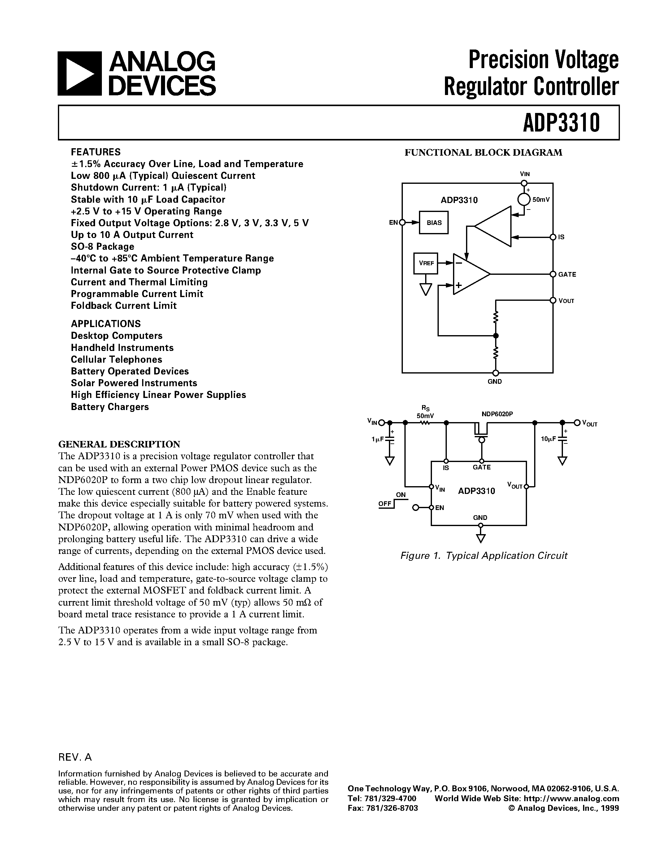 Даташит ADP3310AR-28 - Precision Voltage Regulator Controller страница 1