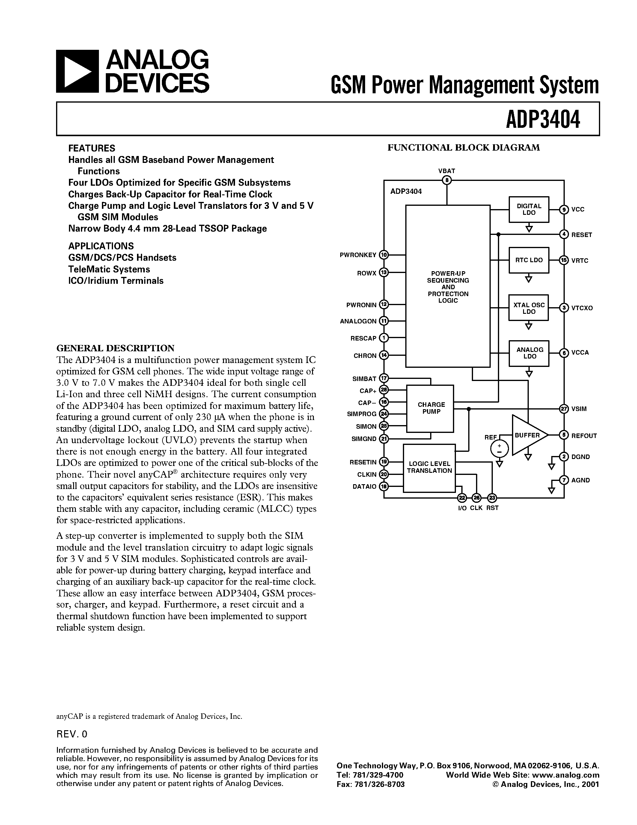 Даташит ADP3404 - GSM Power Management System страница 1