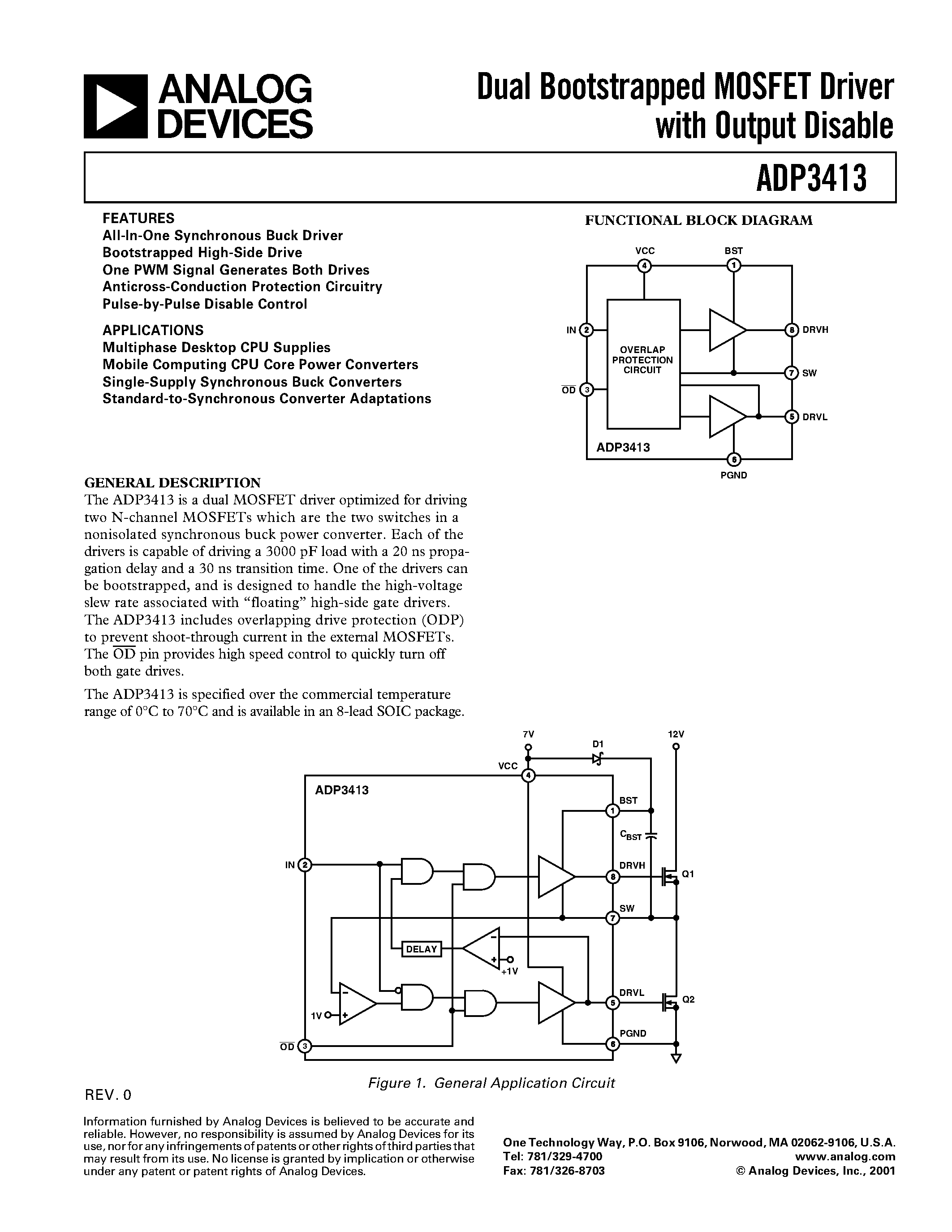 Даташит ADP3413 - Dual Bootstrapped MOSFET Driver with Output Disable страница 1
