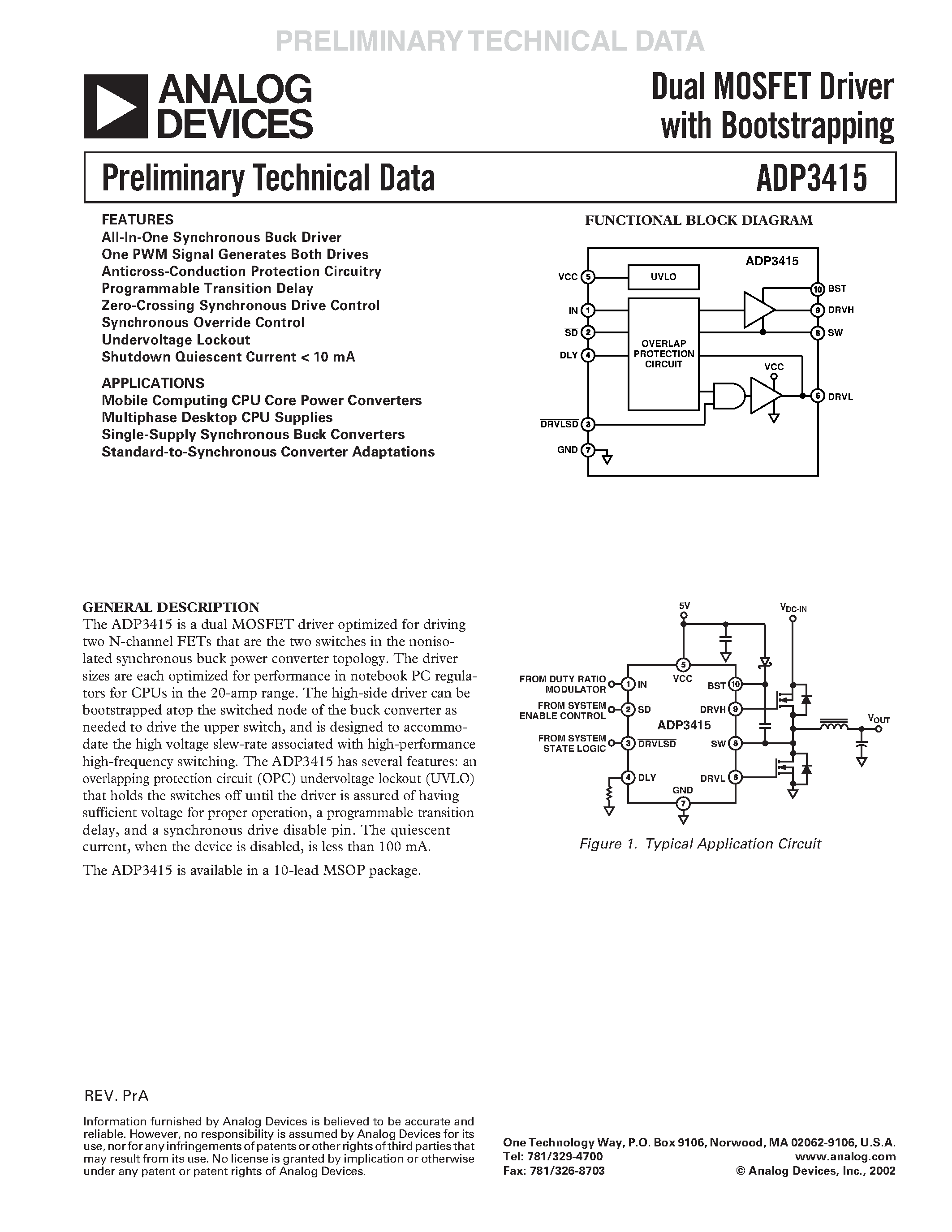 Даташит ADP3415 - Dual MOSFET Driver with Bootstrapping страница 1
