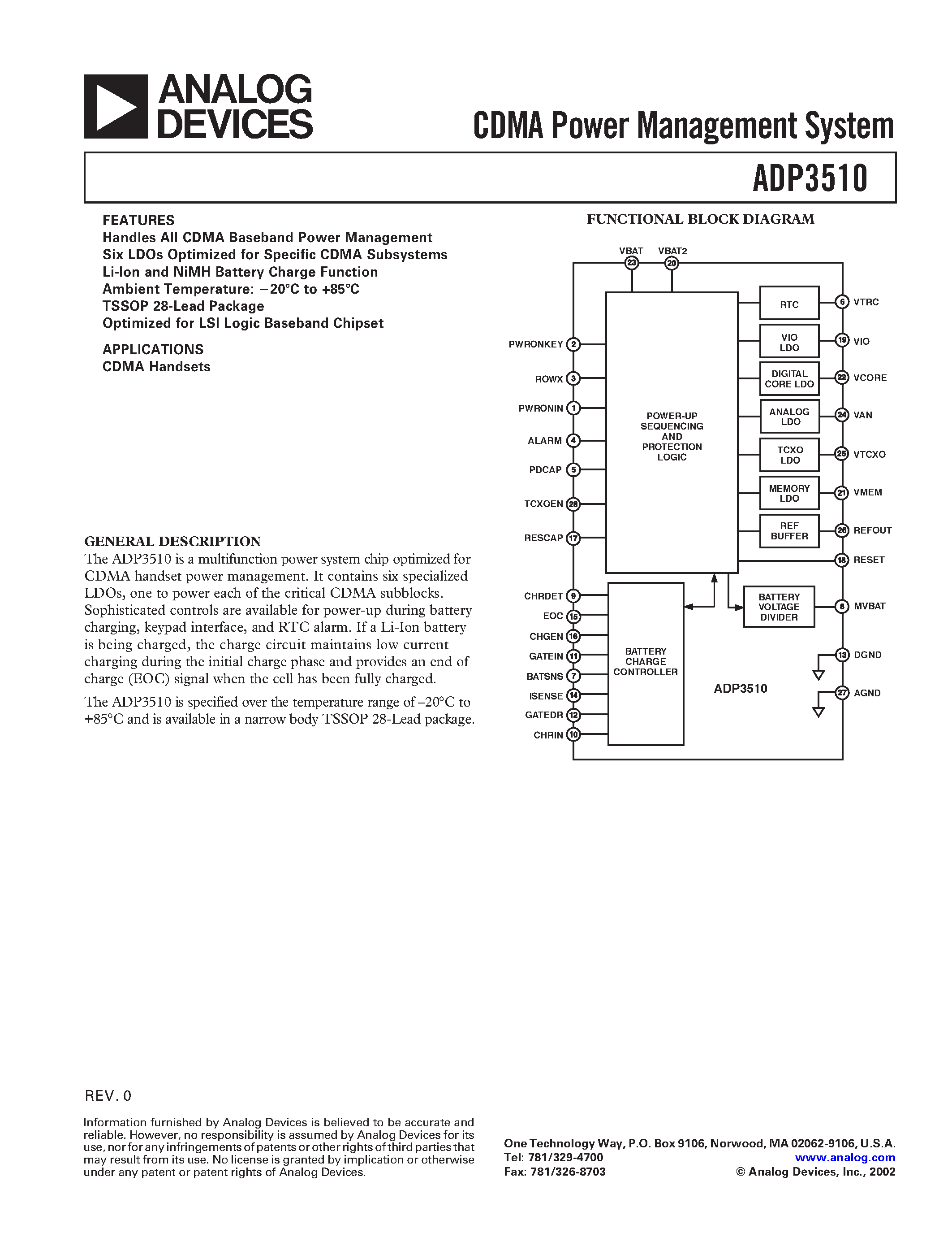 Даташит ADP3510 - CDMA Power Management System страница 1