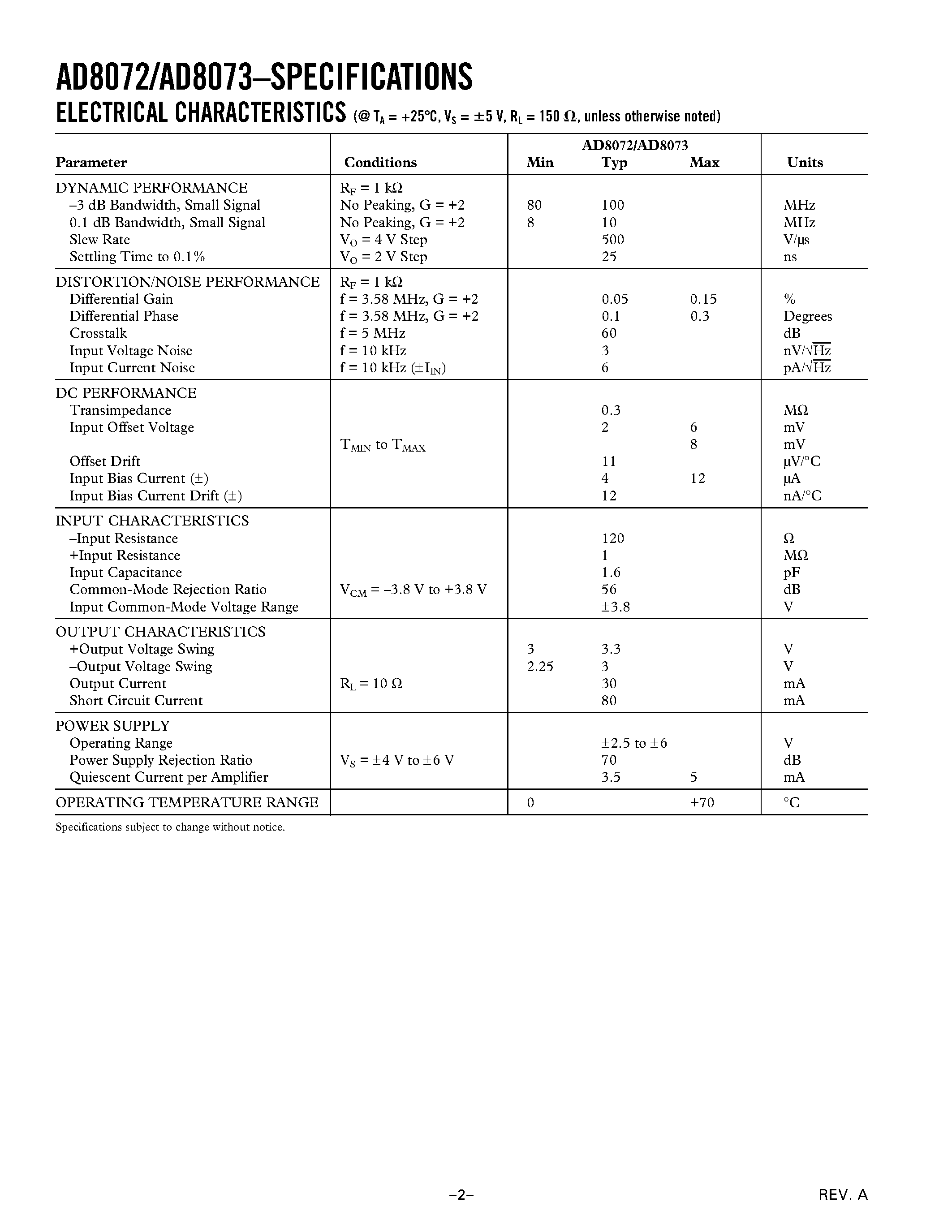 Datasheet AD8072JR - Low Cost/ Dual/Triple Video Amplifiers page 2