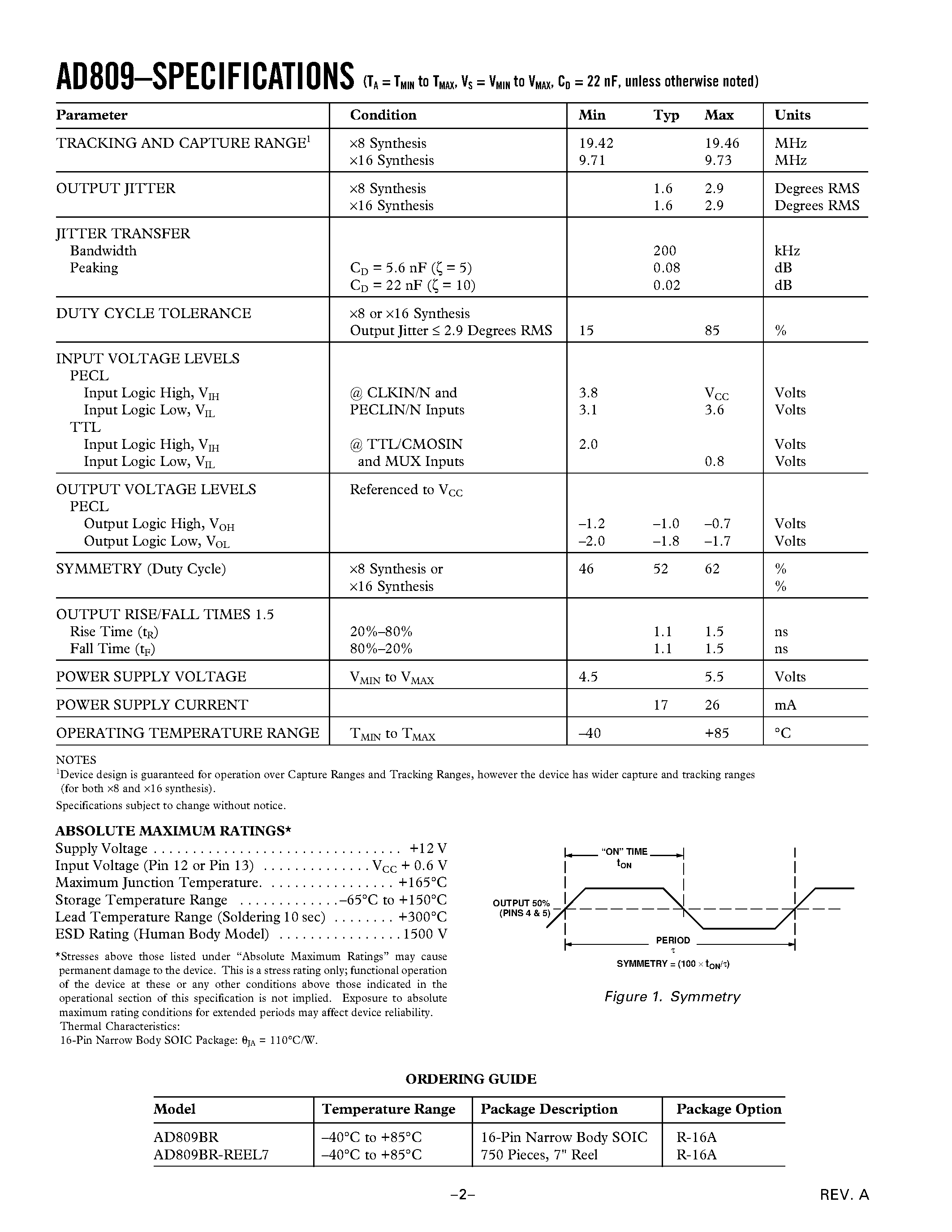 Datasheet AD809BR-REEL7 - 155.52 MHz Frequency Synthesizer page 2