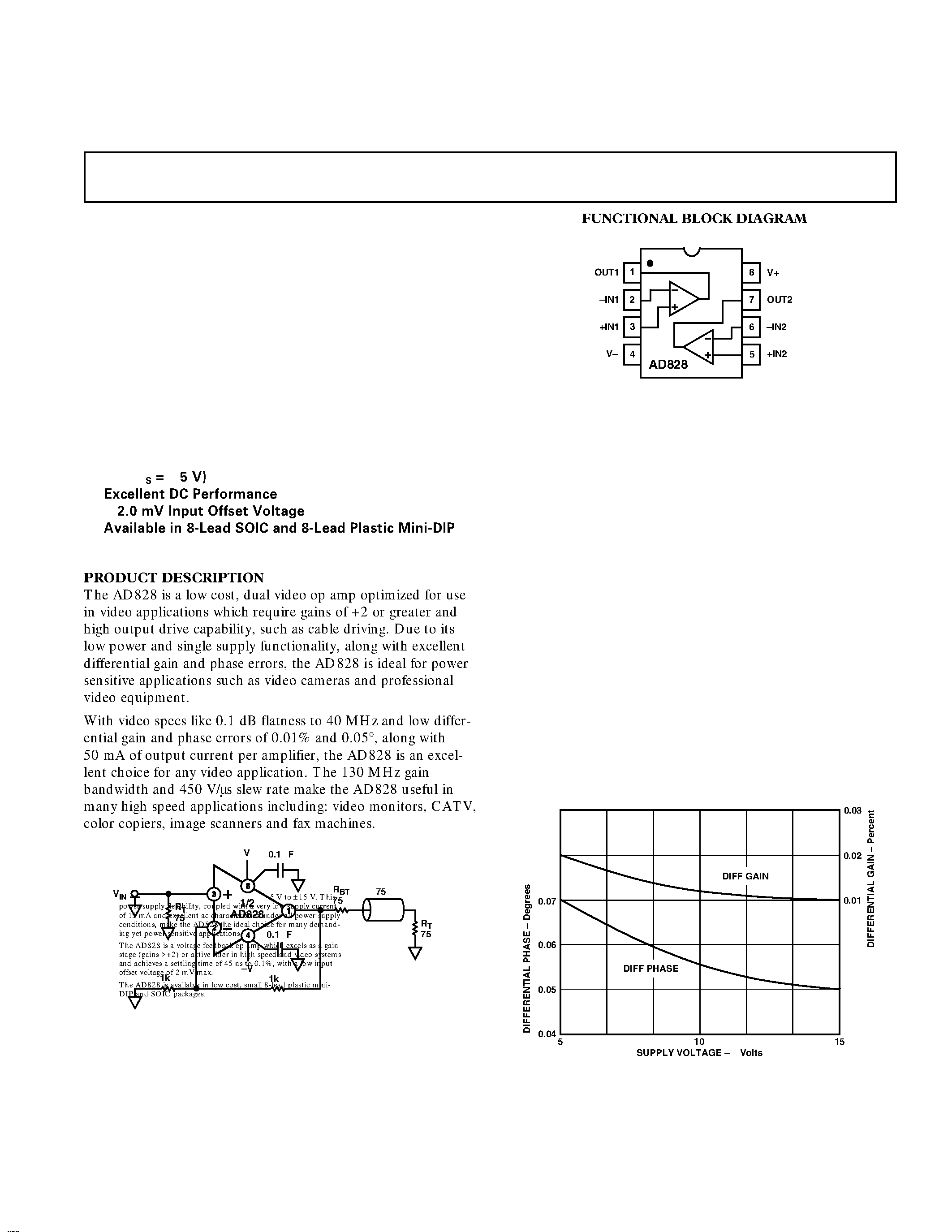 Datasheet AD828 - Dual/ Low Power Video Op Amp page 1
