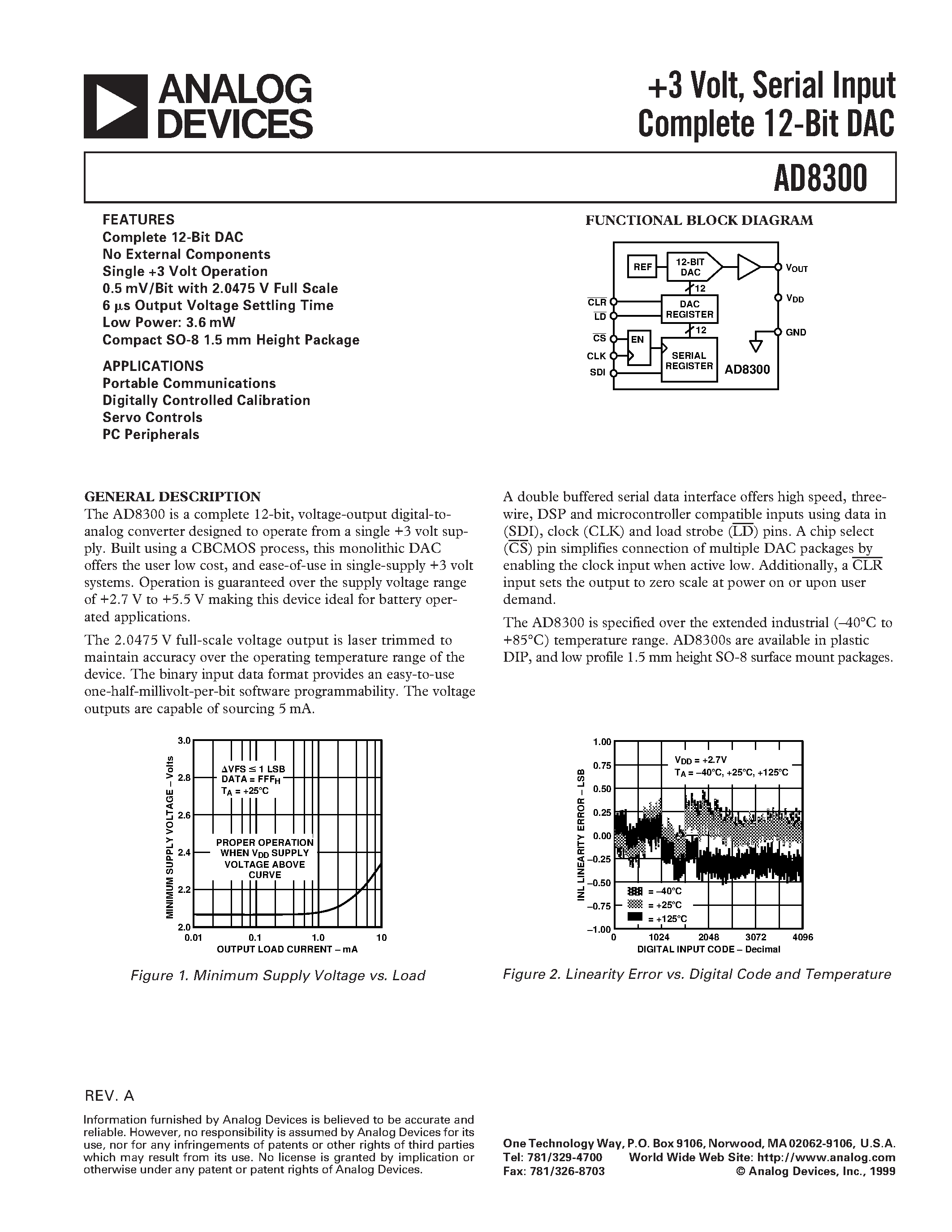 Datasheet AD8300AN page 1 Datasheet AD8300AN - +3 Volt/ Serial Input Complete 12-Bit DAC page 1