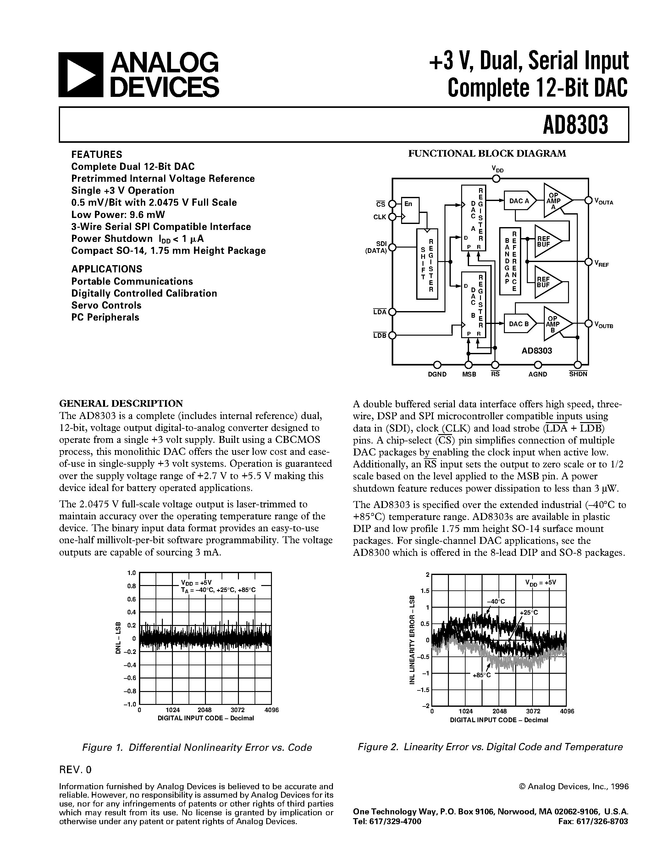 Datasheet AD8303AR - +3 V/ Dual/ Serial Input Complete 12-Bit DAC page 1