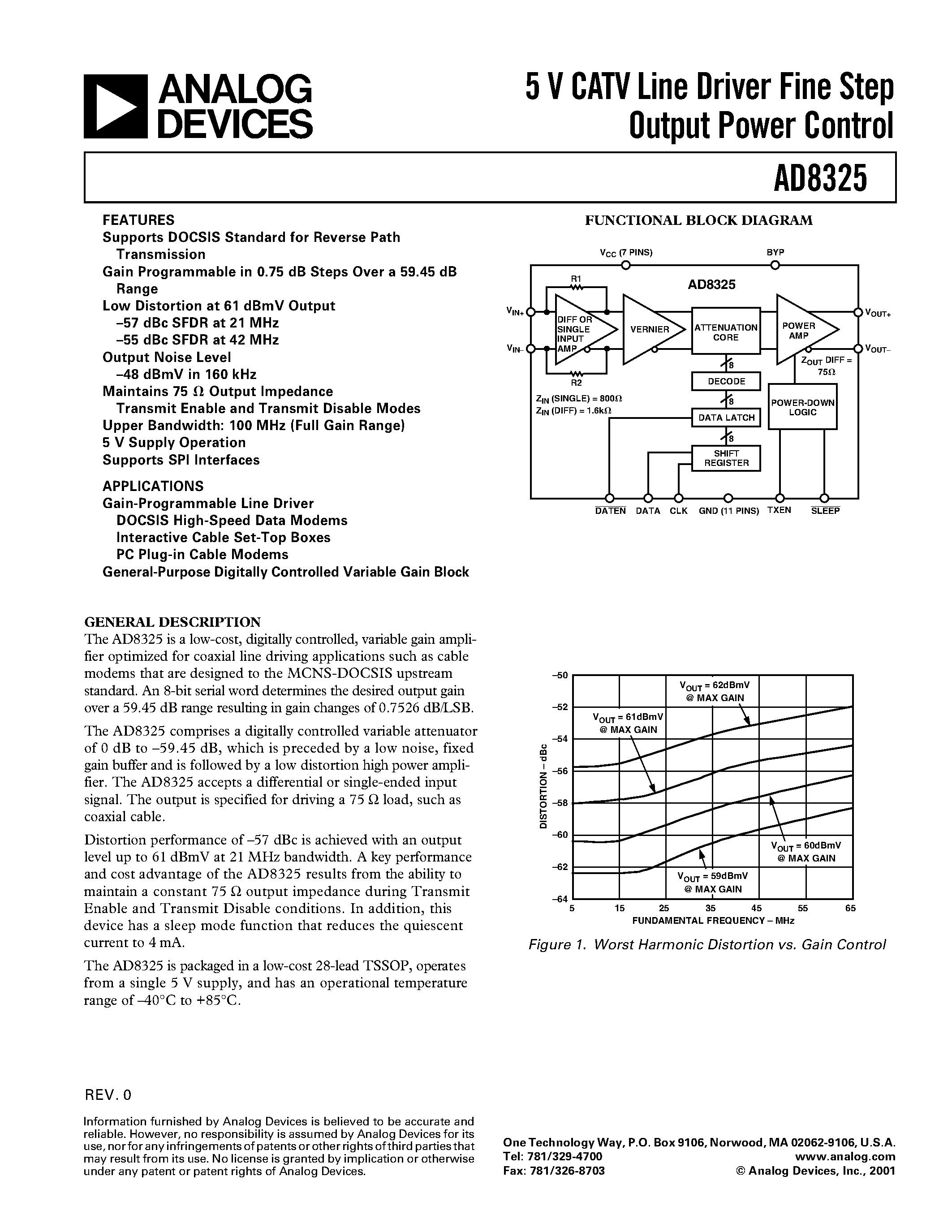 Datasheet AD8325ARU-REEL page 1 Datasheet AD8325ARU-REEL - 5 V CATV Line Driver Fine Step Output Power Control page 1