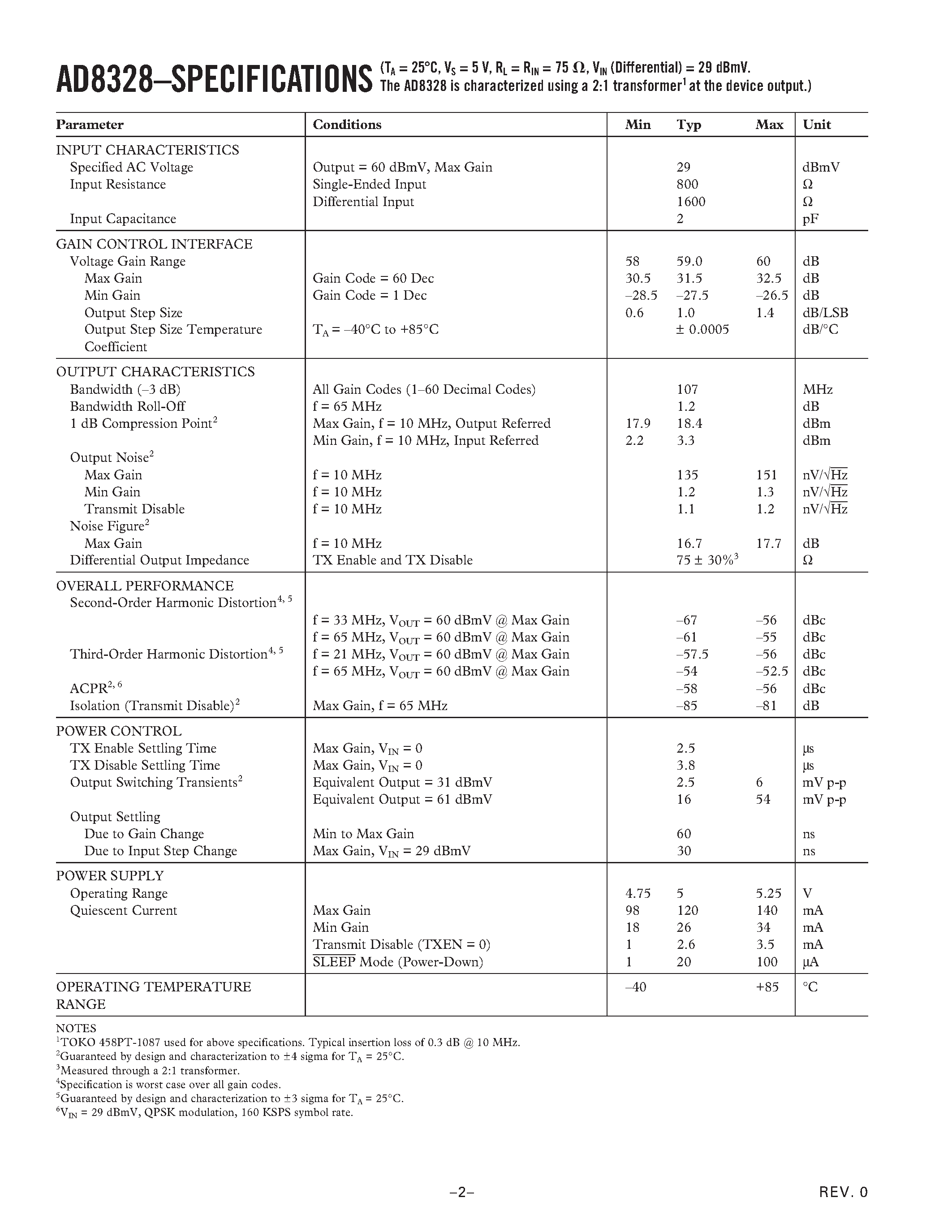 Datasheet AD8328ACP-REEL - 5 V Upstream Cable Line Driver page 2