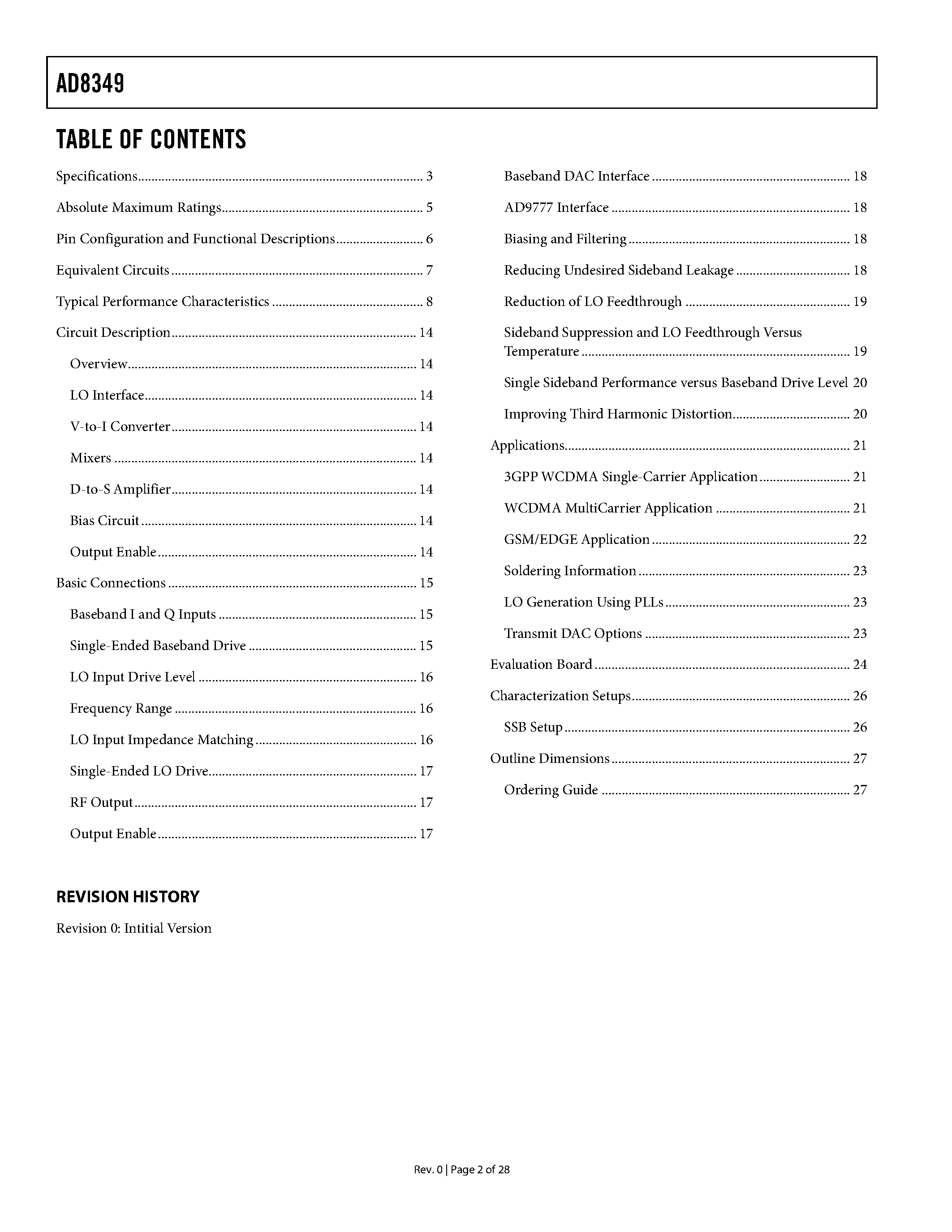 Datasheet AD8349 page 2 Datasheet AD8349 - 700 MHz to 2700 MHz Quadrature Modulator page 2