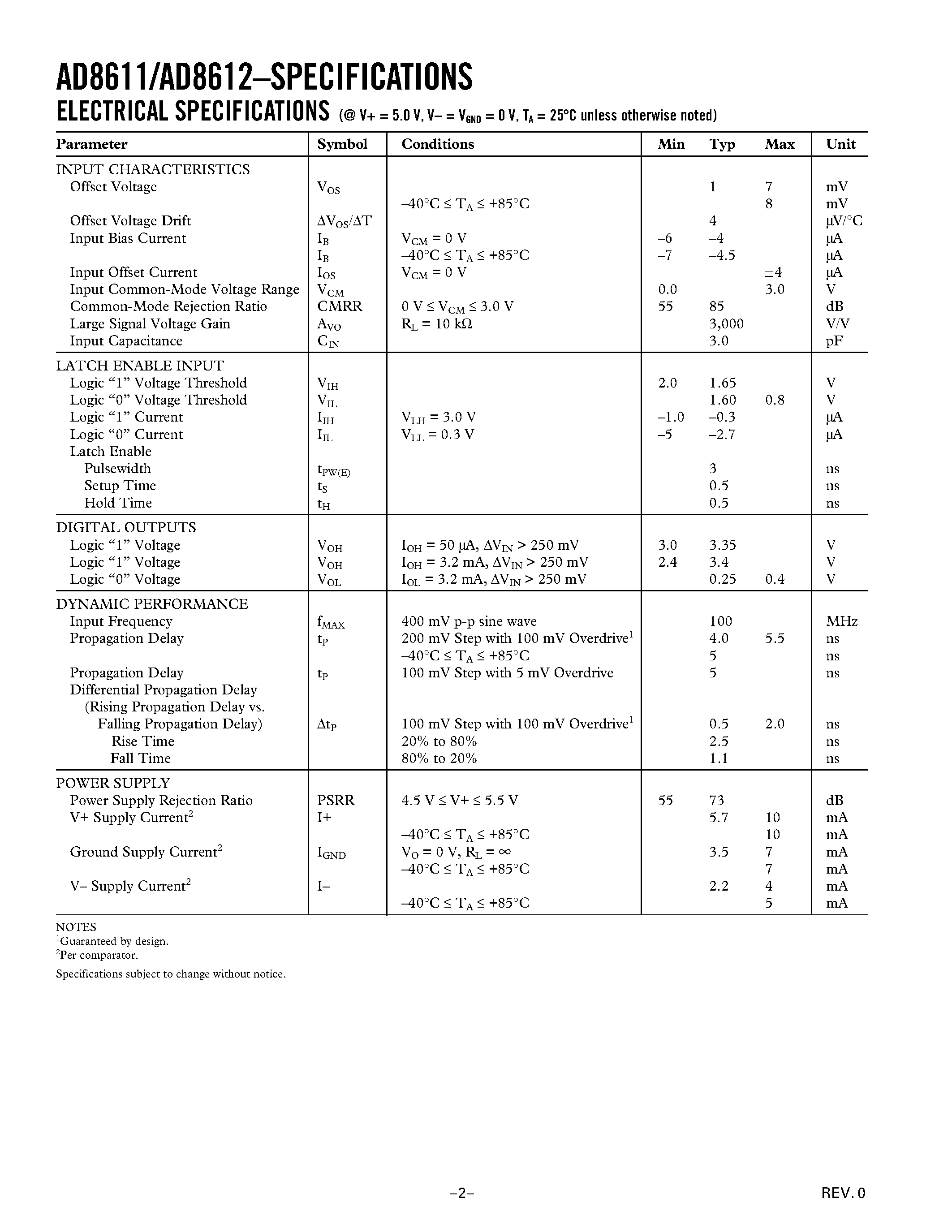 Datasheet AD8612ARU - Ultrafast 4 ns Single Supply Comparators page 2