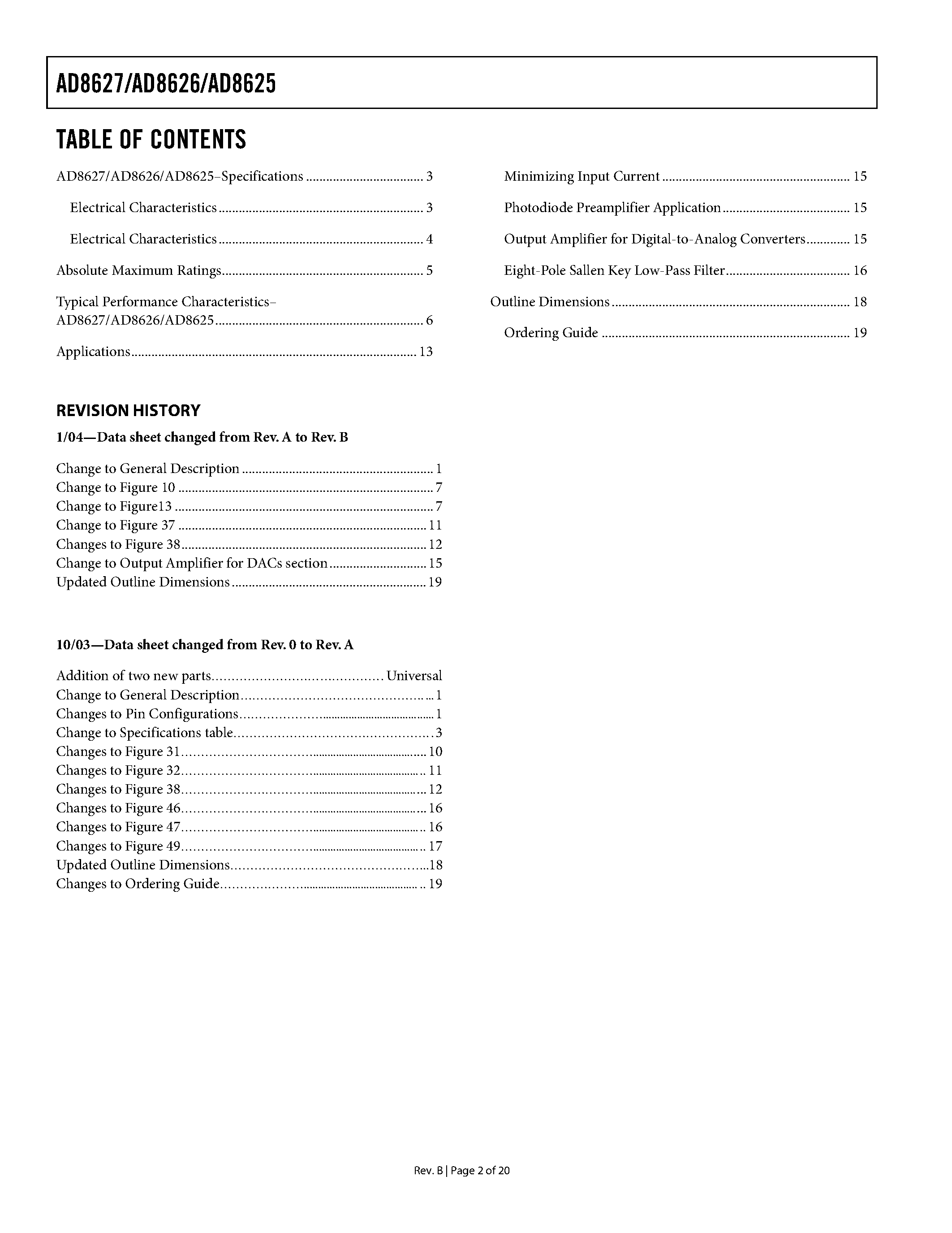Datasheet AD8627AR-REEL7 - Precision Low Power Single-Supply JFET Amplifier page 2
