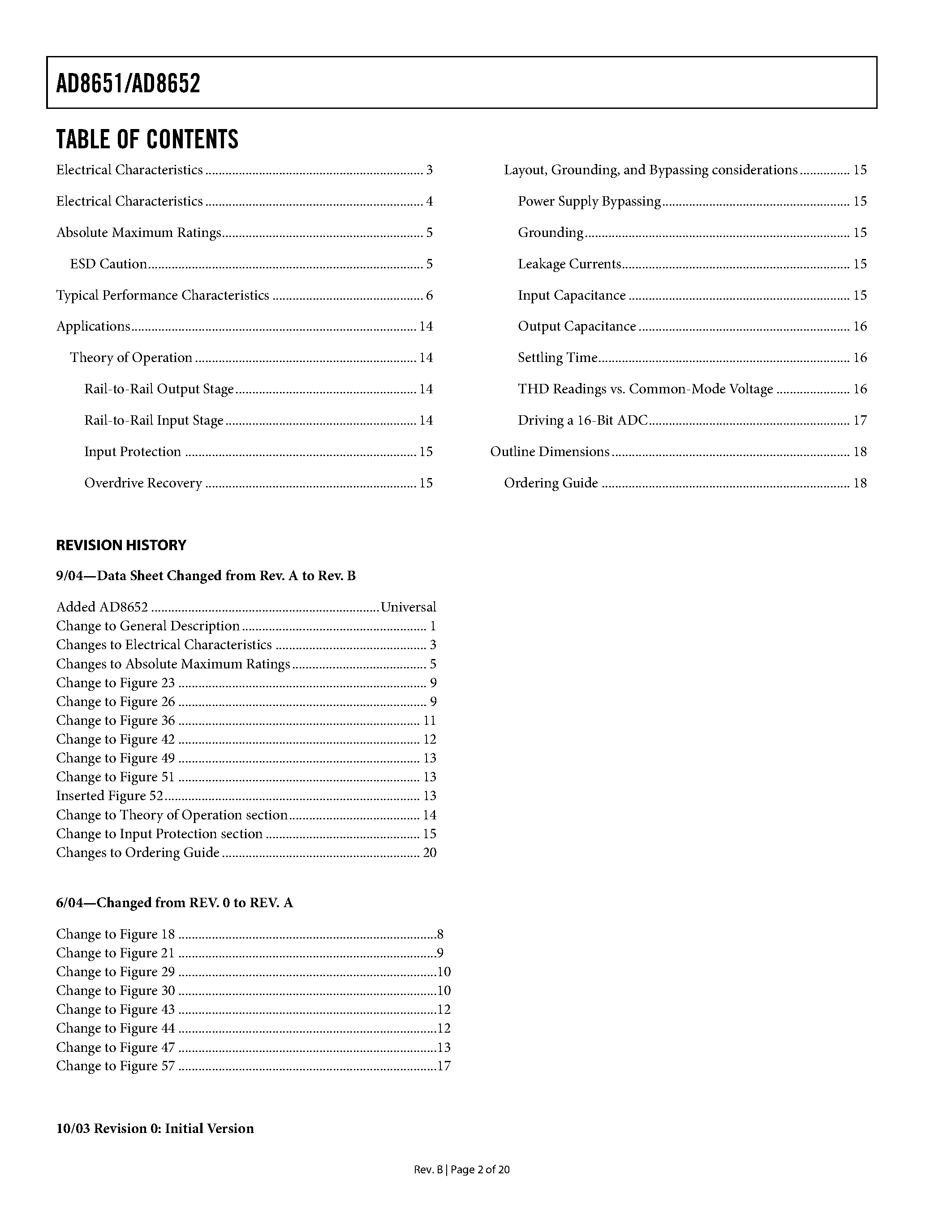 Datasheet AD8652ARMZ-REEL page 2 Datasheet AD8652ARMZ-REEL - 50 MHz/ Precision/ Low Distortion/ Low Noise CMOS Amplifiers page 2