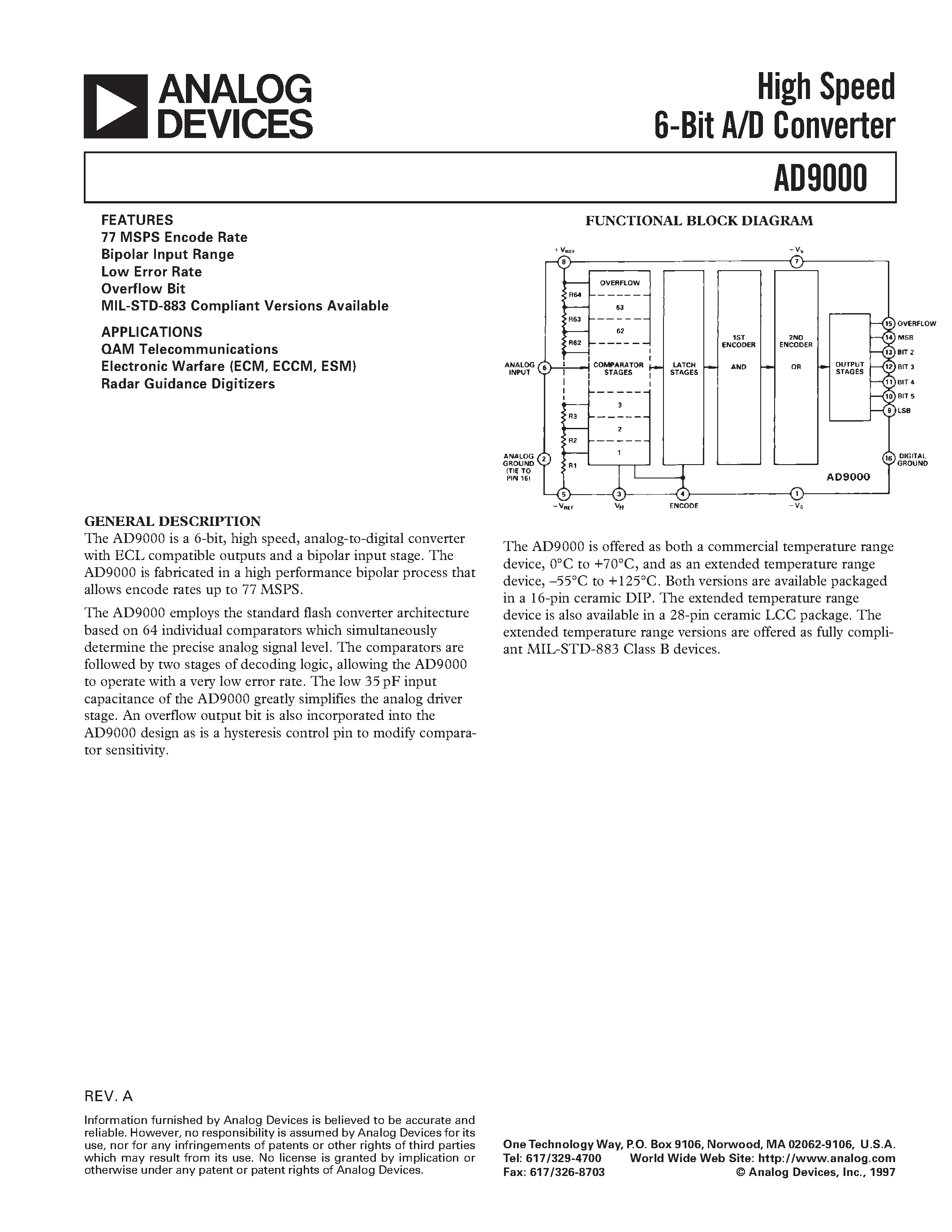 Даташит AD9000SE - High Speed 6-Bit A/D Converter страница 1